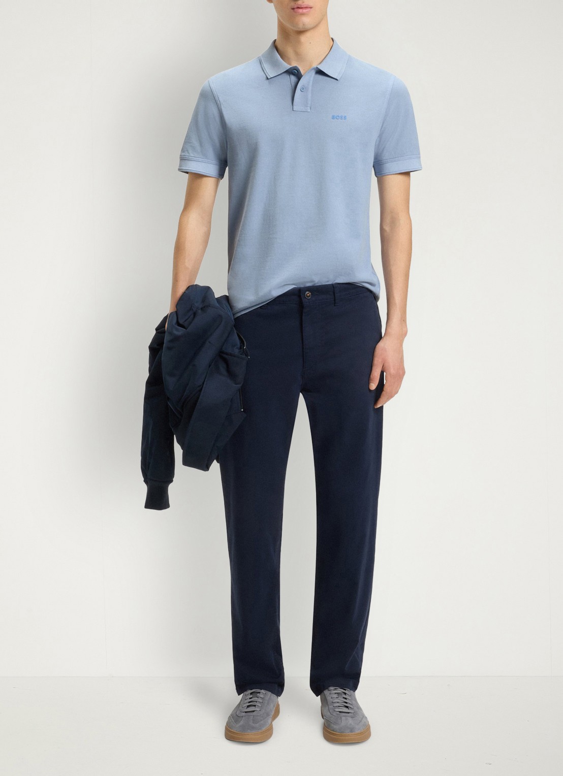 BOSS Prime regular fit polo van piqué katoen met logo - voorkant 3 open blue-470 / blauw