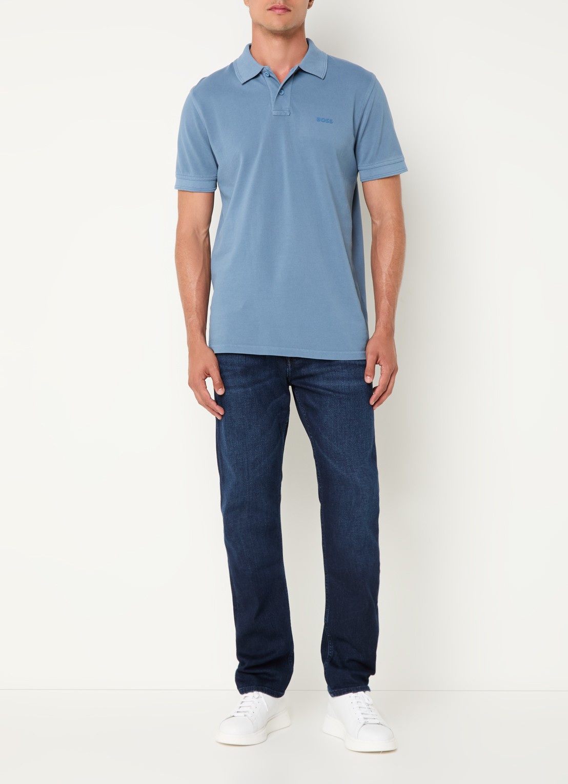 BOSS Prime regular fit polo van piqué katoen met logo - voorkant 3 open blue-472 / blauw