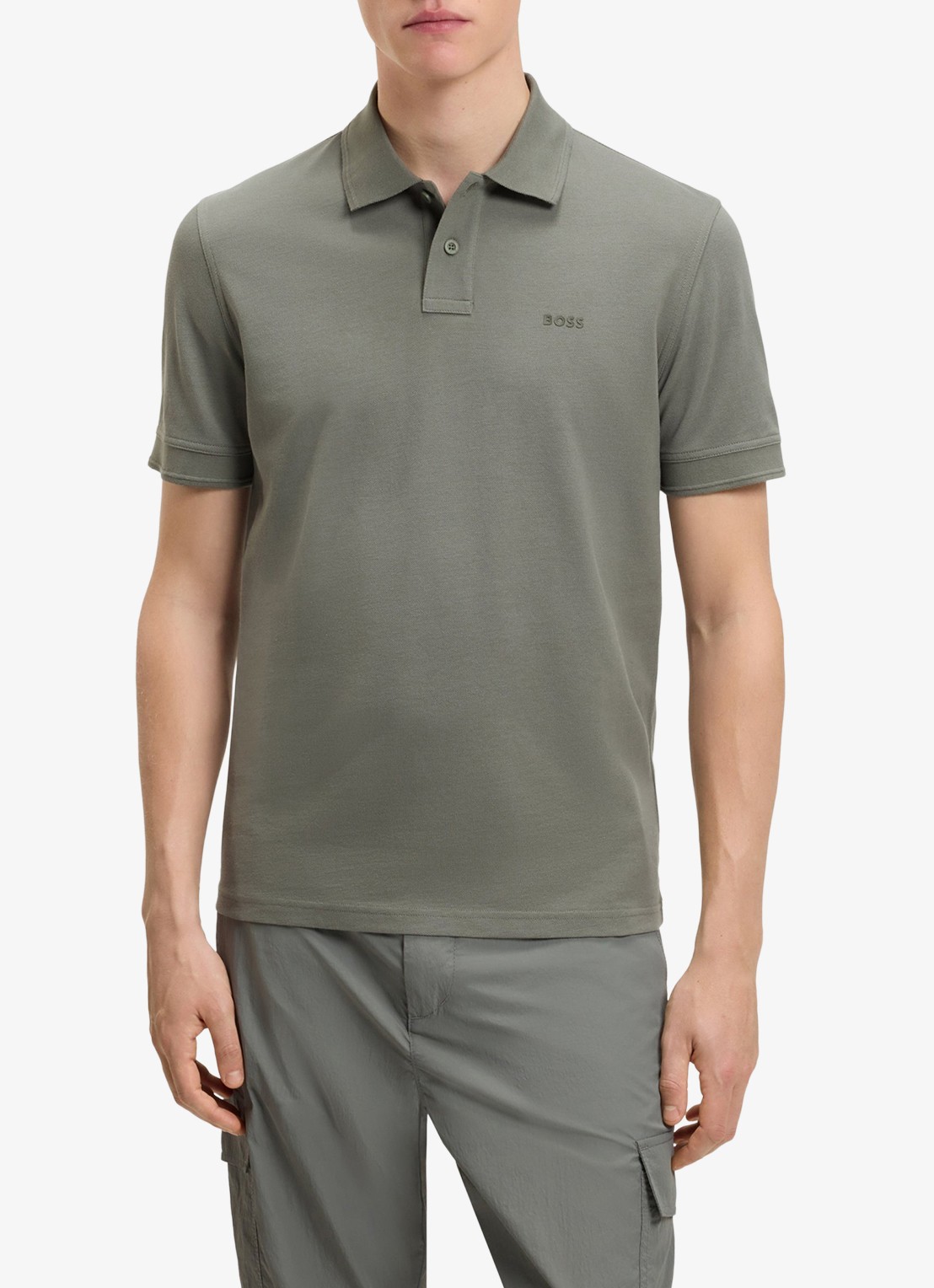 BOSS Prime regular fit polo van piqué katoen met logo - detail 2 open grey-076 / grijs