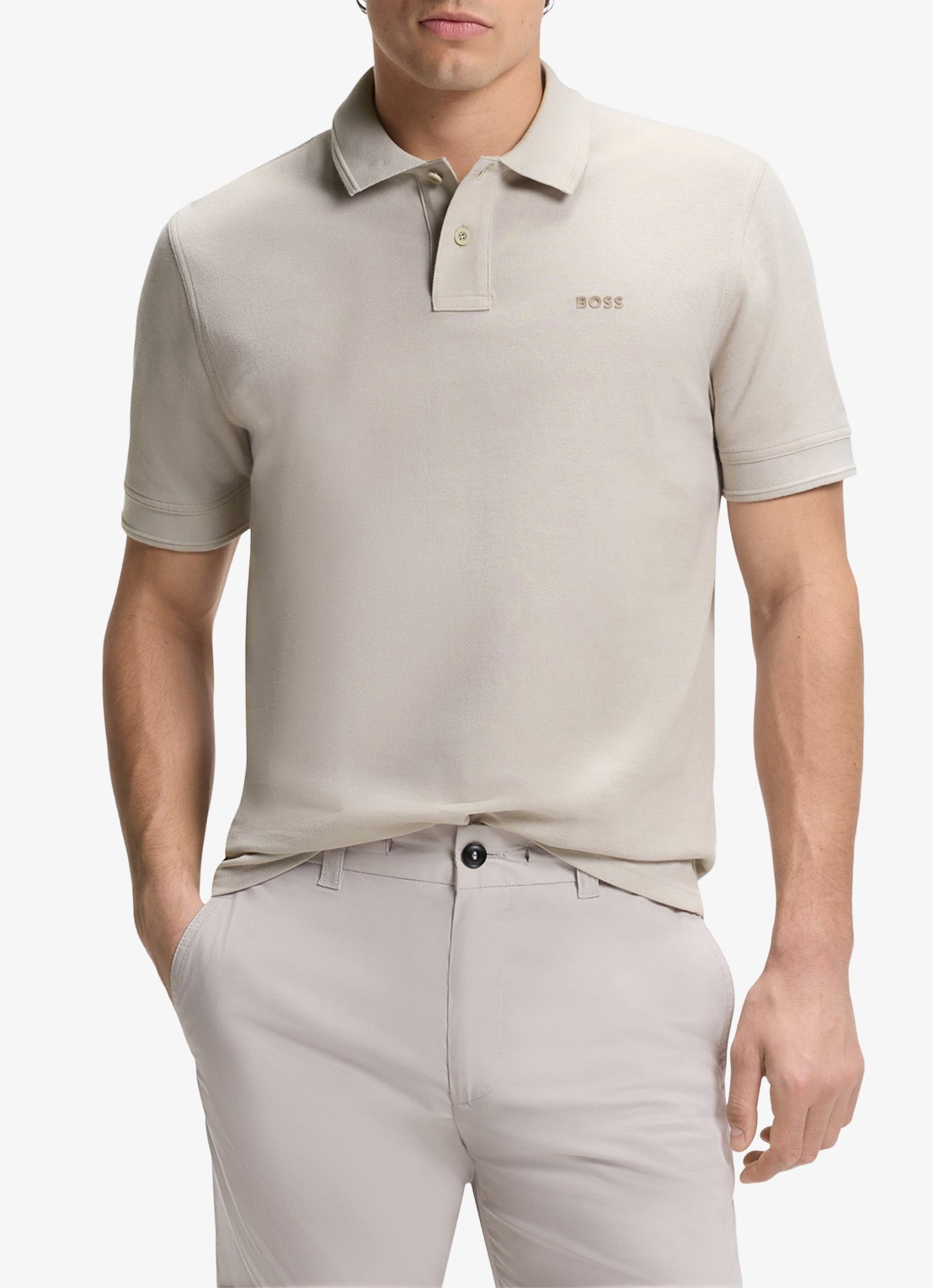 BOSS Prime regular fit polo van piqué katoen met logo - detail open grey-070 / grijs