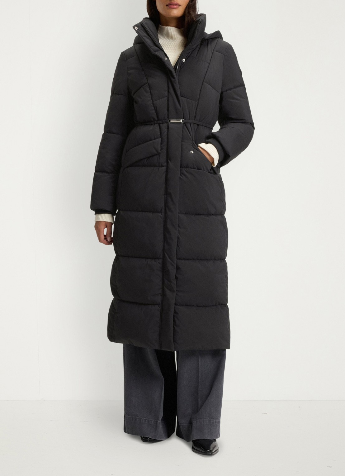 BOSS Puffer jas met ceintuur - detail zwart