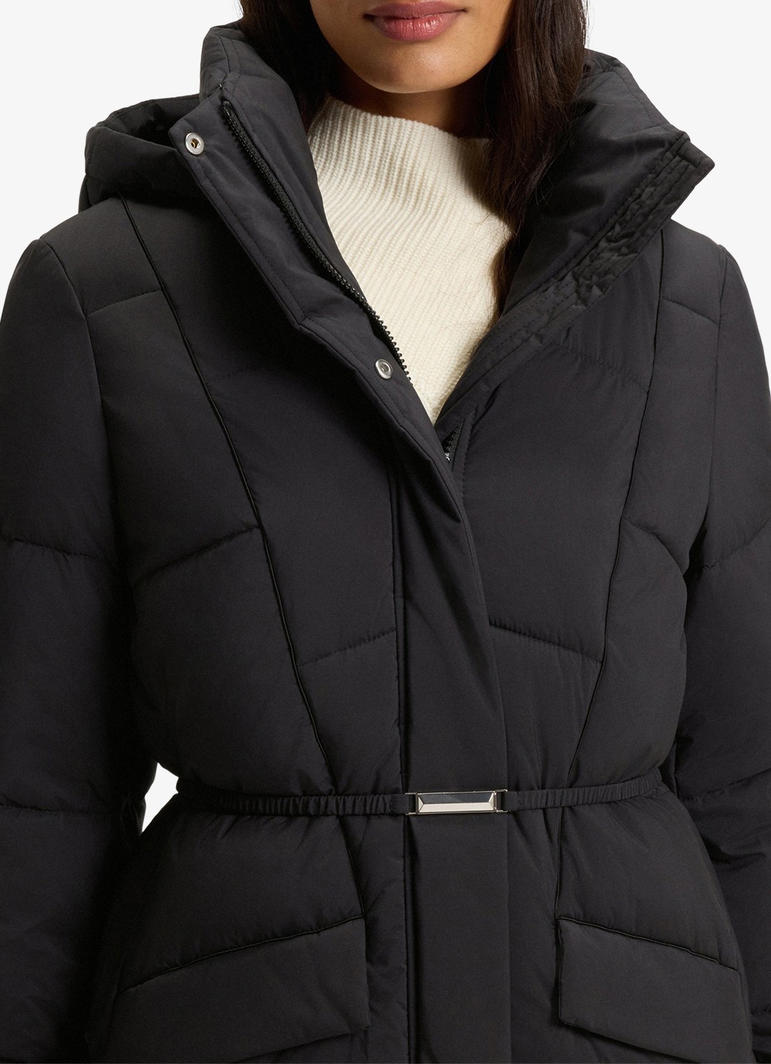 BOSS Puffer jas met ceintuur - detail 2 zwart