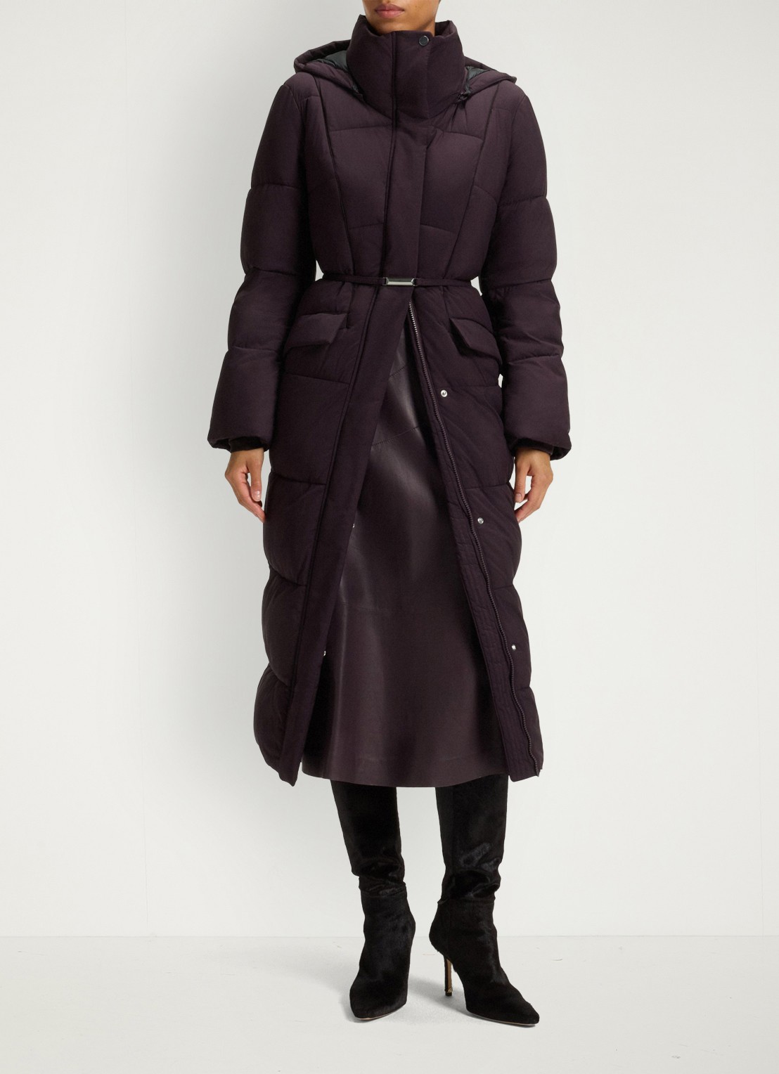 BOSS Puffer jas met ceintuur - voorkant 2 paars
