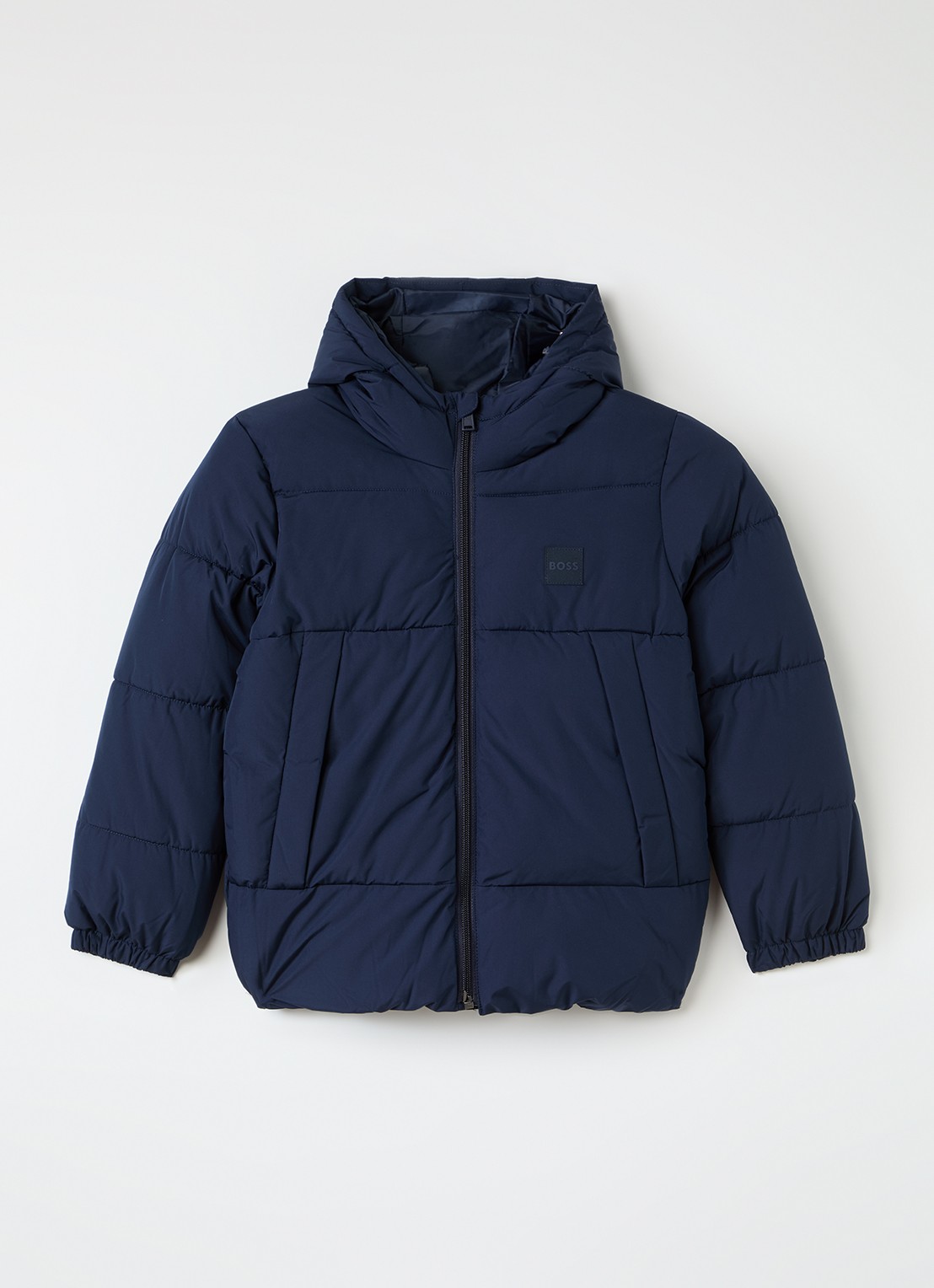 BOSS pufferjack met logo - voorkant donkerblauw
