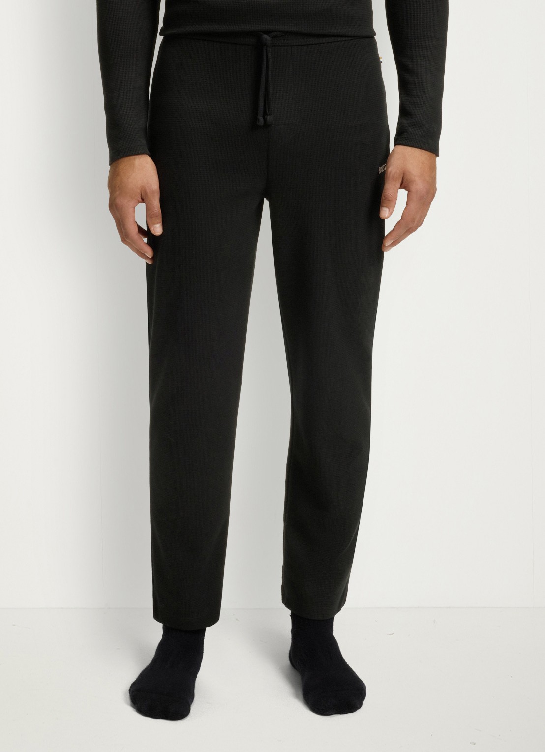 BOSS Pyjamabroek met structuur en logo - detail zwart