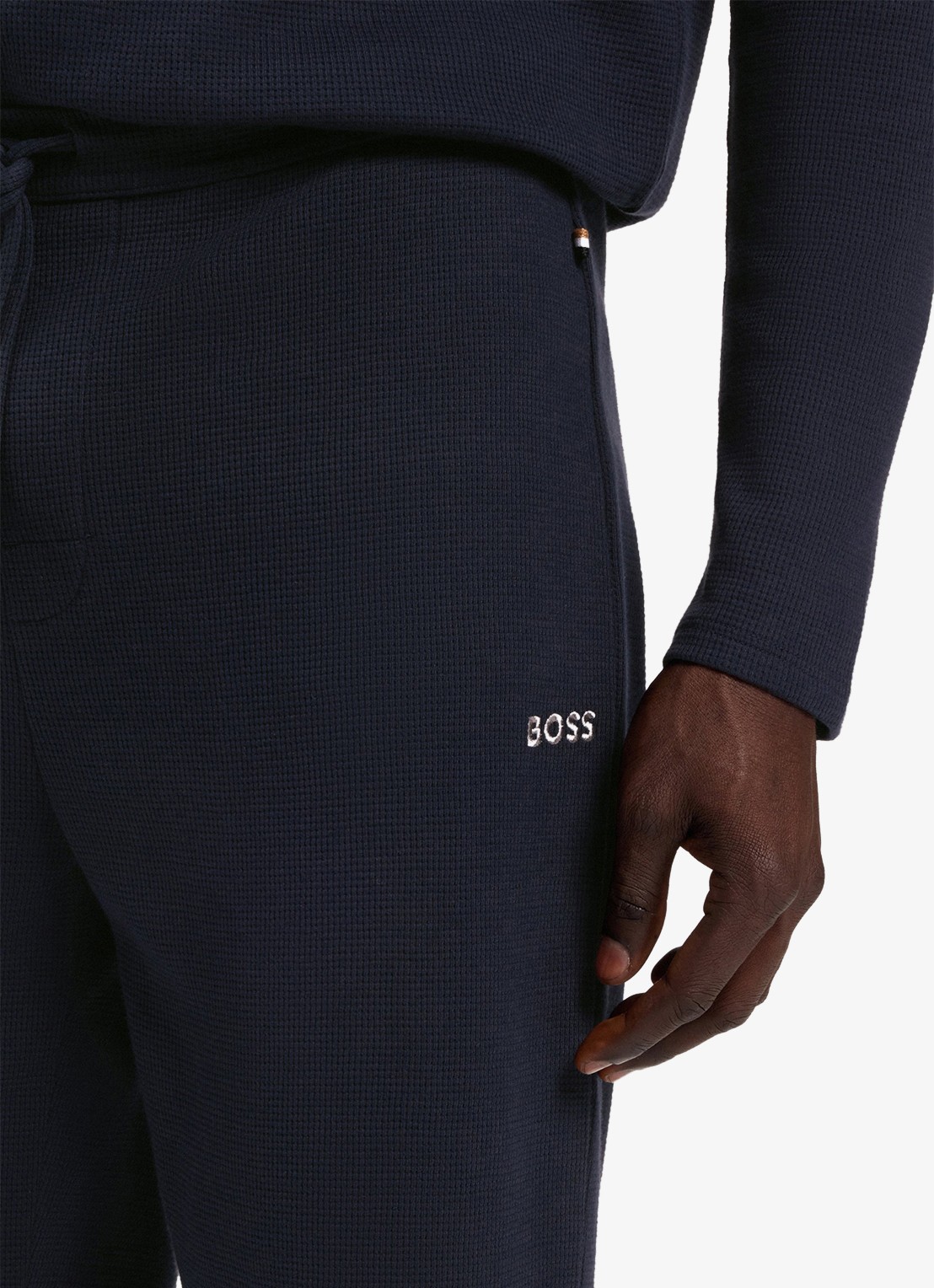 BOSS Pyjamabroek met structuur en logo - detail 5 donkerblauw