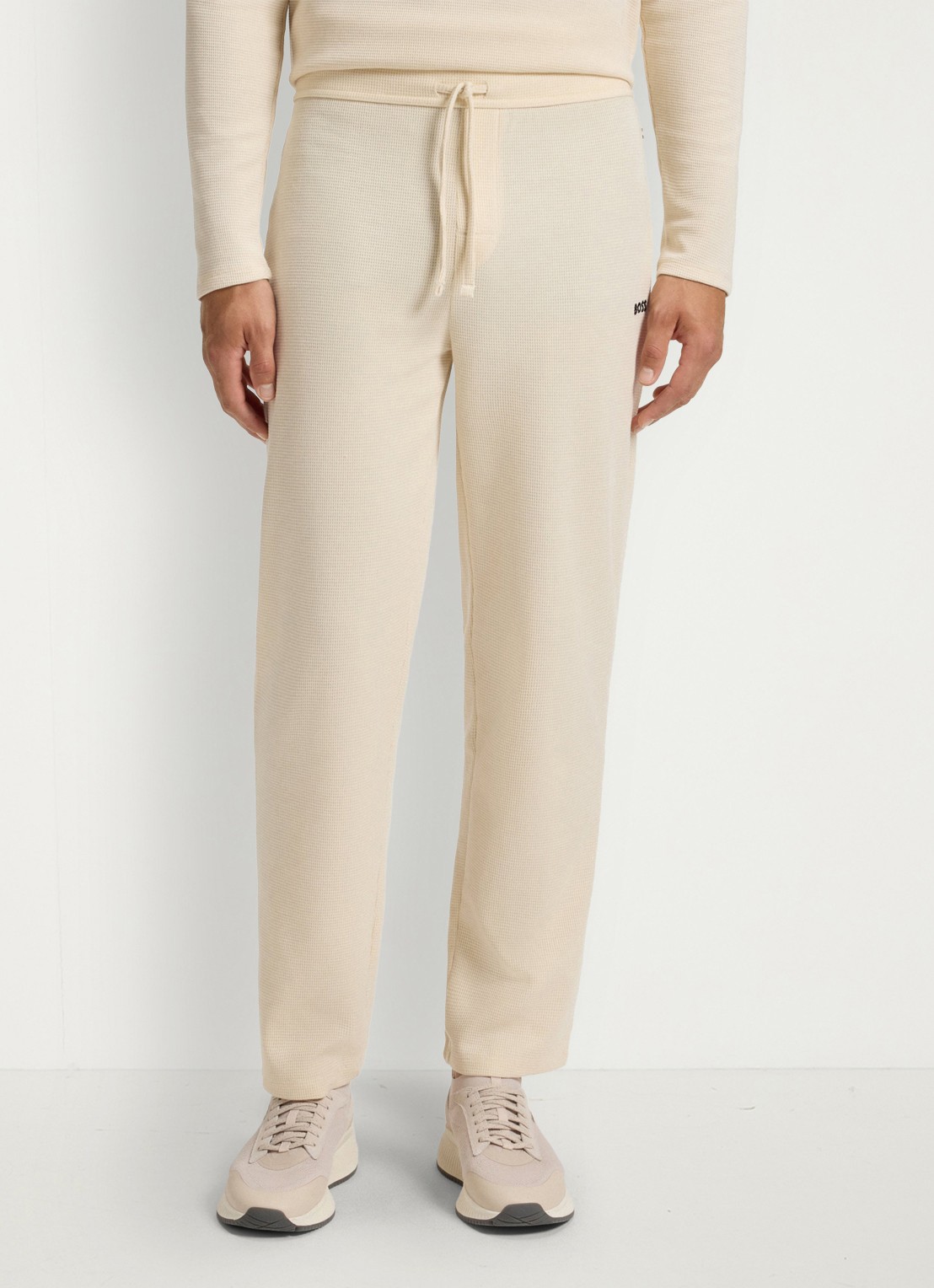 BOSS Pyjamabroek met structuur en logo - detail 3 creme