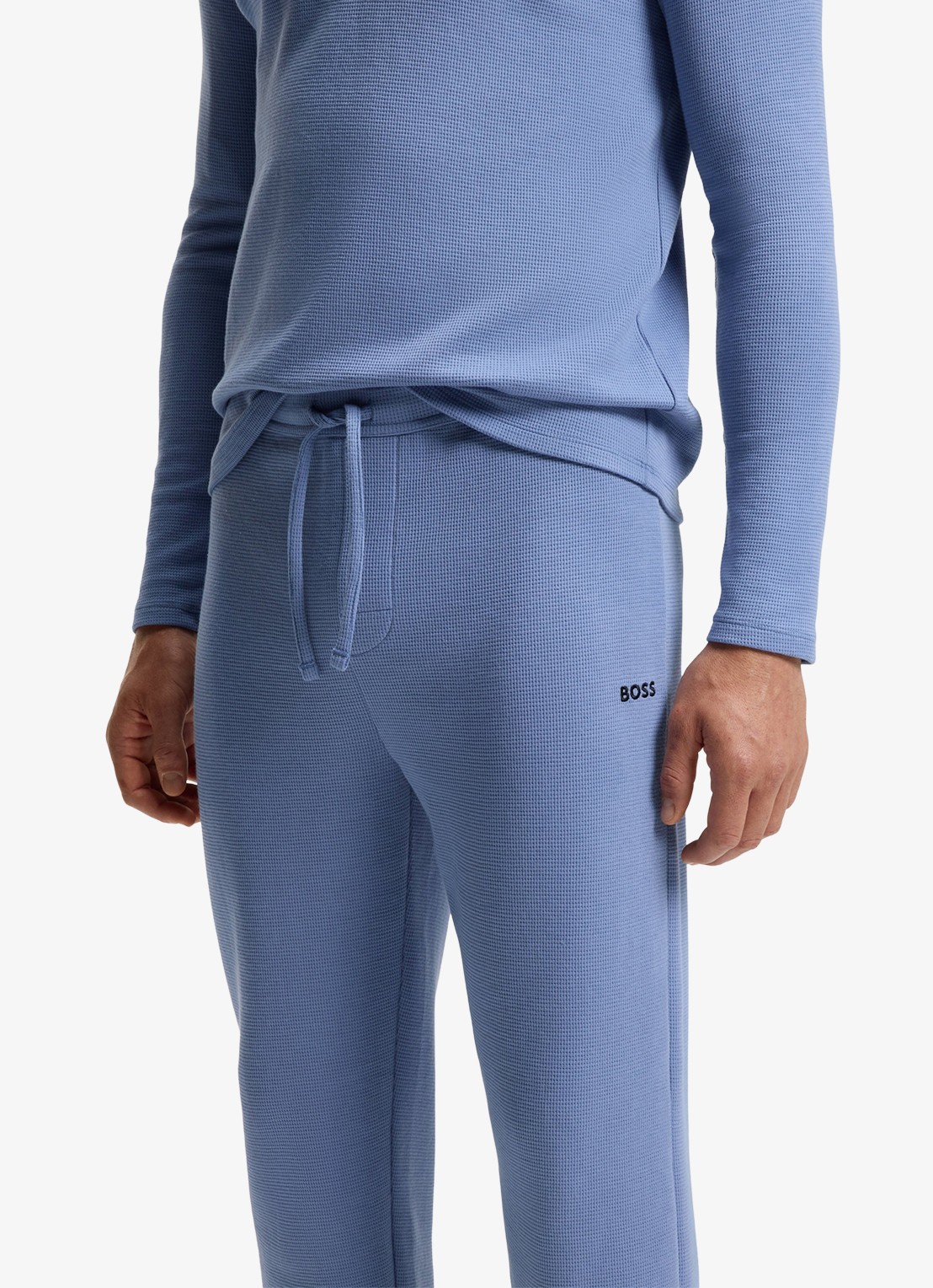BOSS Pyjamabroek met structuur en logo - detail 5 blauwgrijs