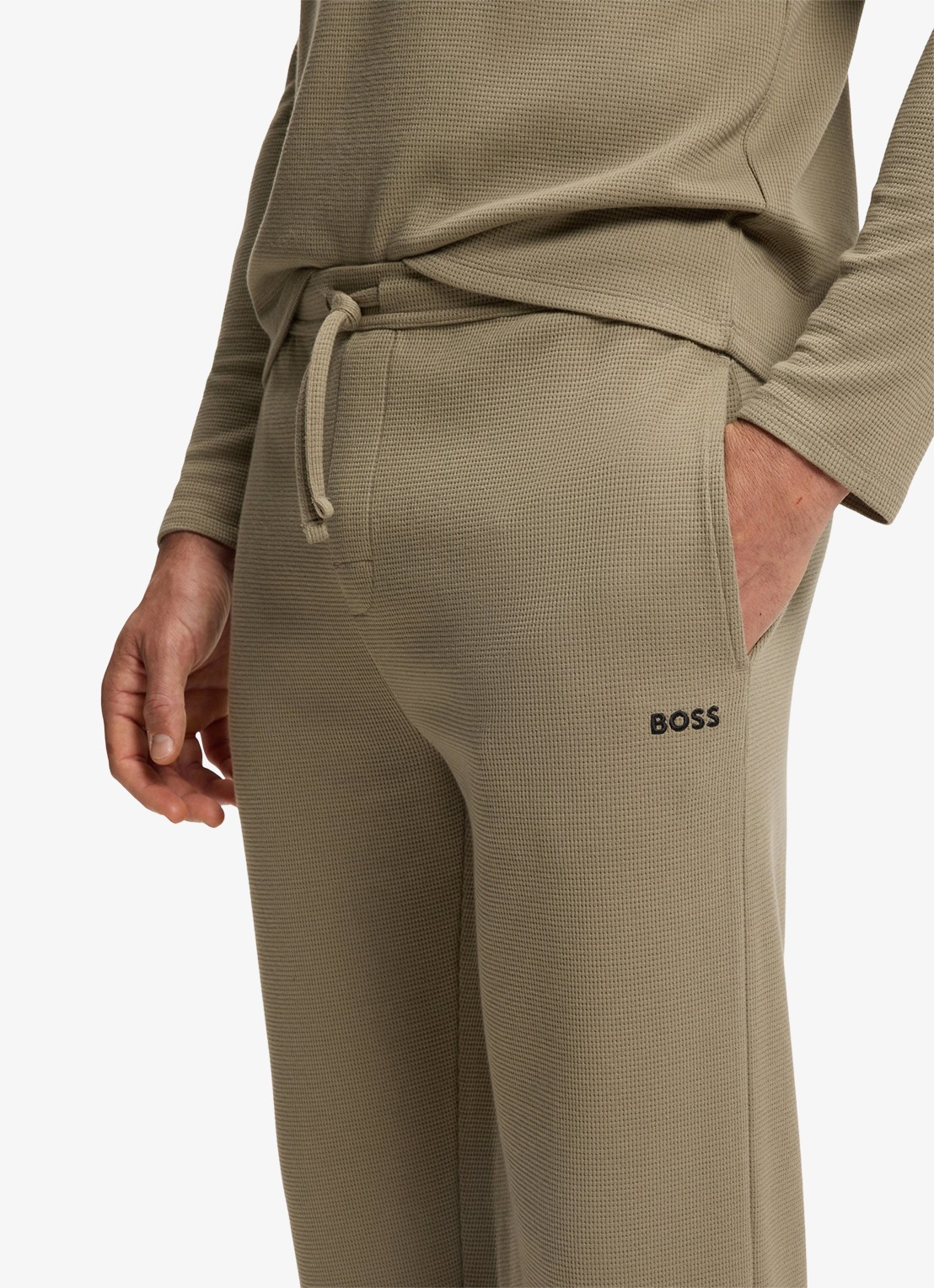 BOSS Pyjamabroek met structuur en logo - detail 2 bruin