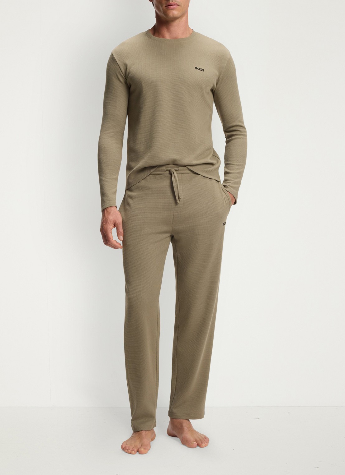 BOSS Pyjamabroek met structuur en logo - voorkant 4 bruin