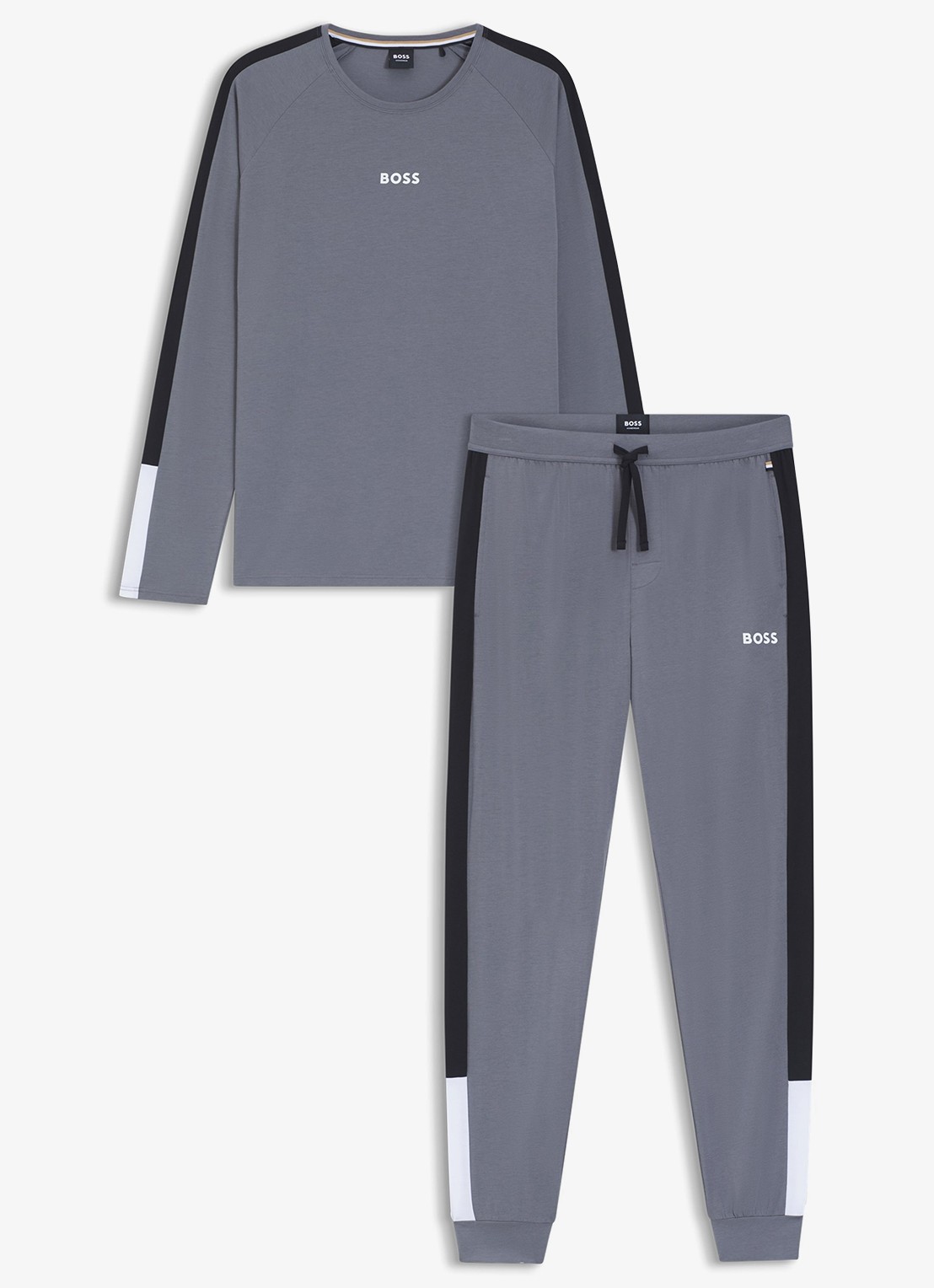 BOSS Pyjamaset met logo - voorkant 4 grijs