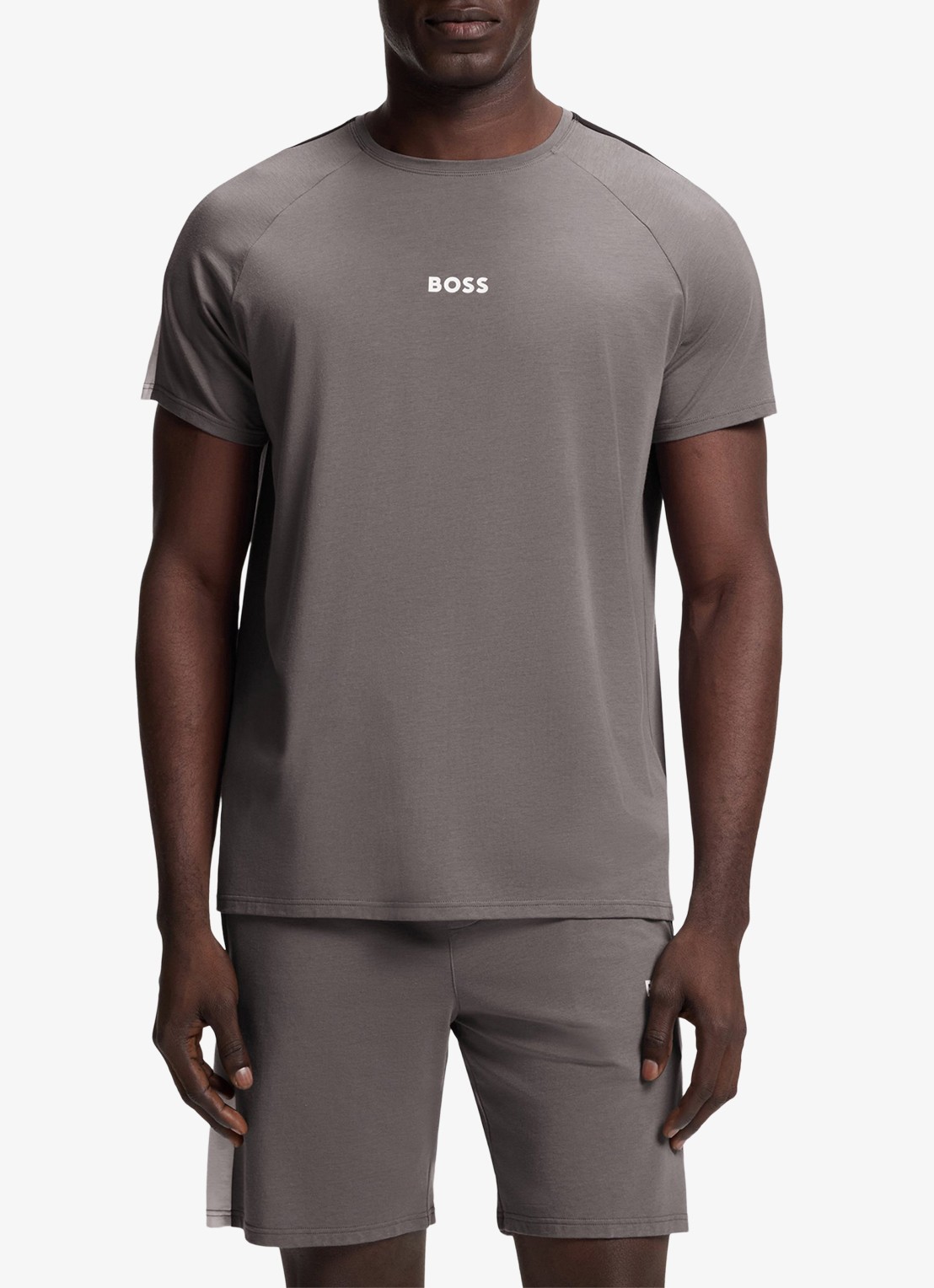 BOSS Pyjamaset met logo - voorkant 2 donkergrijs