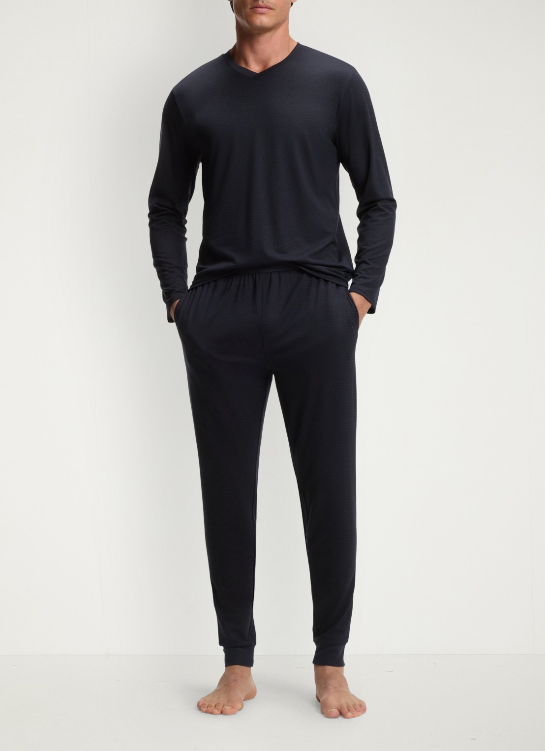 BOSS Pyjamaset  met structuur - detail donkerblauw