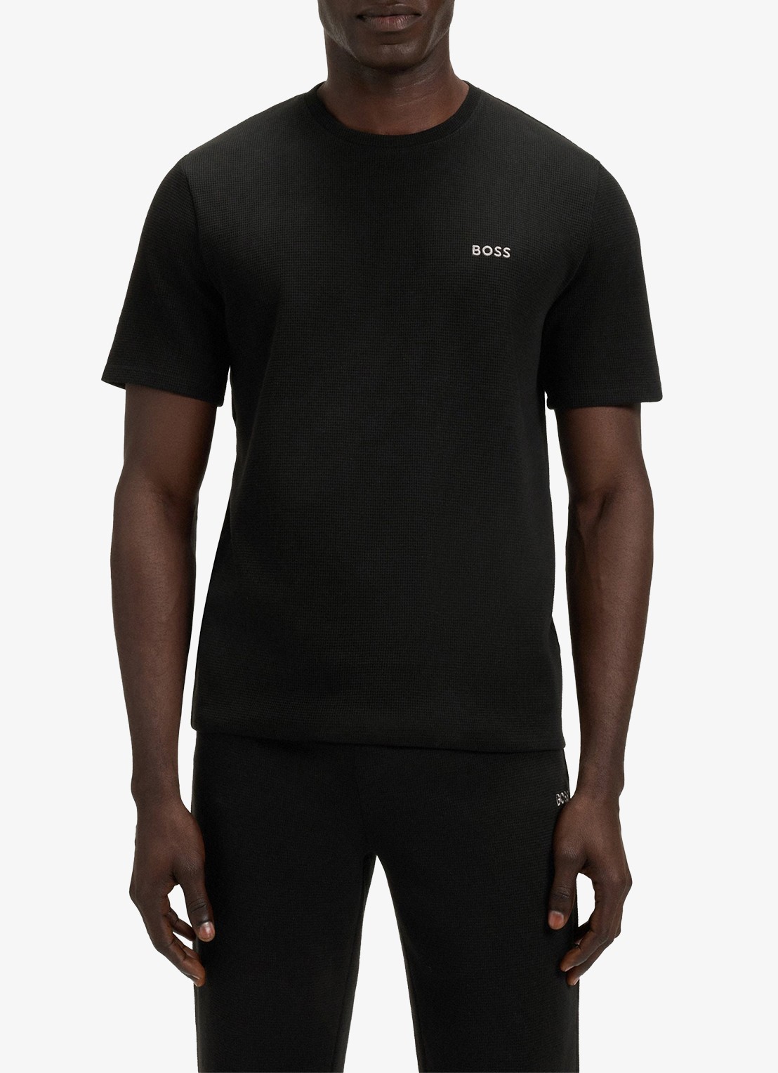 BOSS Pyjamashirt van een katoenmix met logostiksel - detail 2 black-001 / zwart