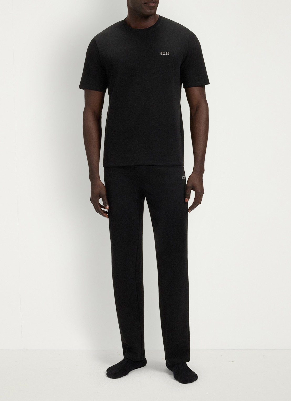 BOSS Pyjamashirt van een katoenmix met logostiksel - voorkant 5 black-001 / zwart