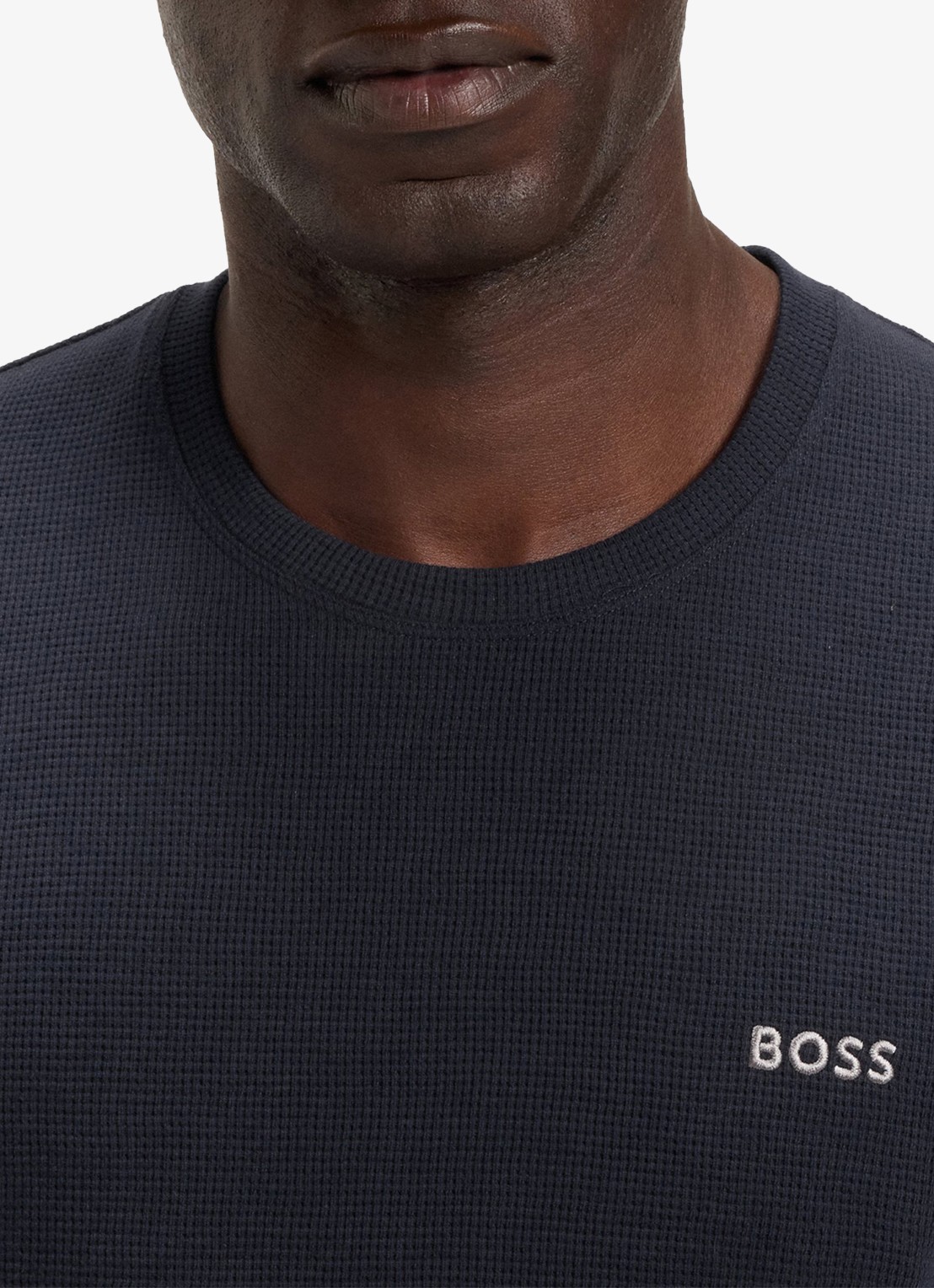 BOSS Pyjamashirt van een katoenmix met logostiksel - detail 5 dark blue-403 / blauw