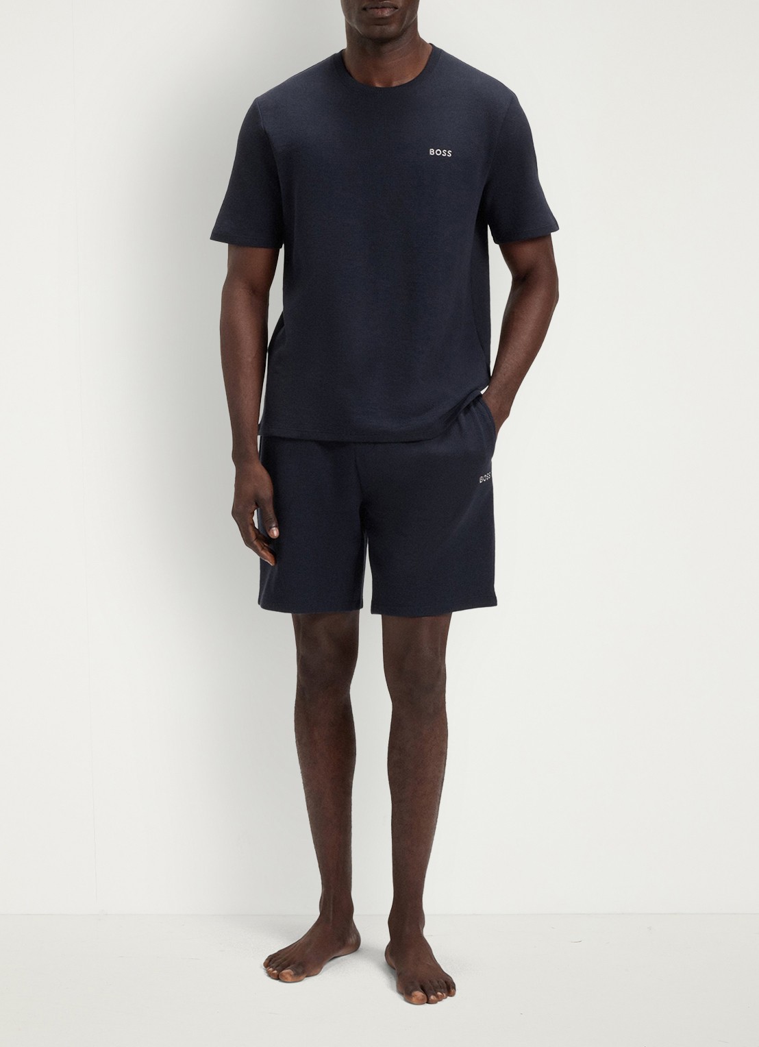 BOSS Pyjamashirt van een katoenmix met logostiksel - voorkant 3 dark blue-403 / blauw
