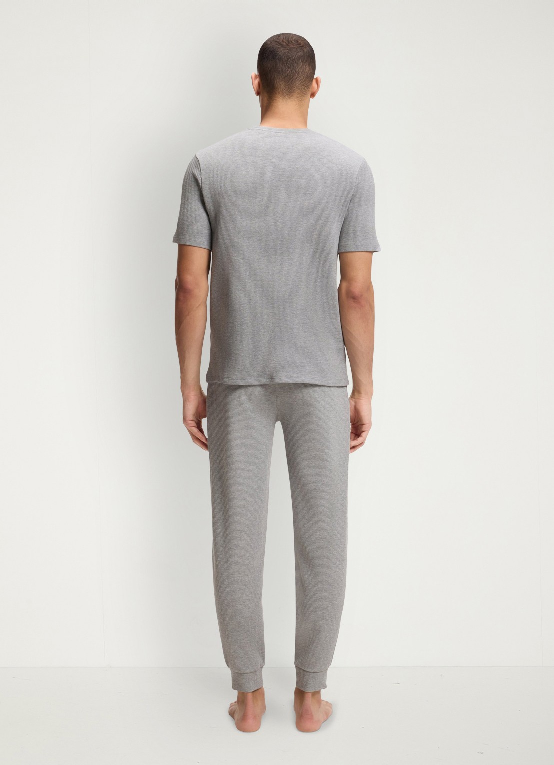 BOSS Pyjamashirt van een katoenmix met logostiksel - achterkant medium grey-033 / grijs