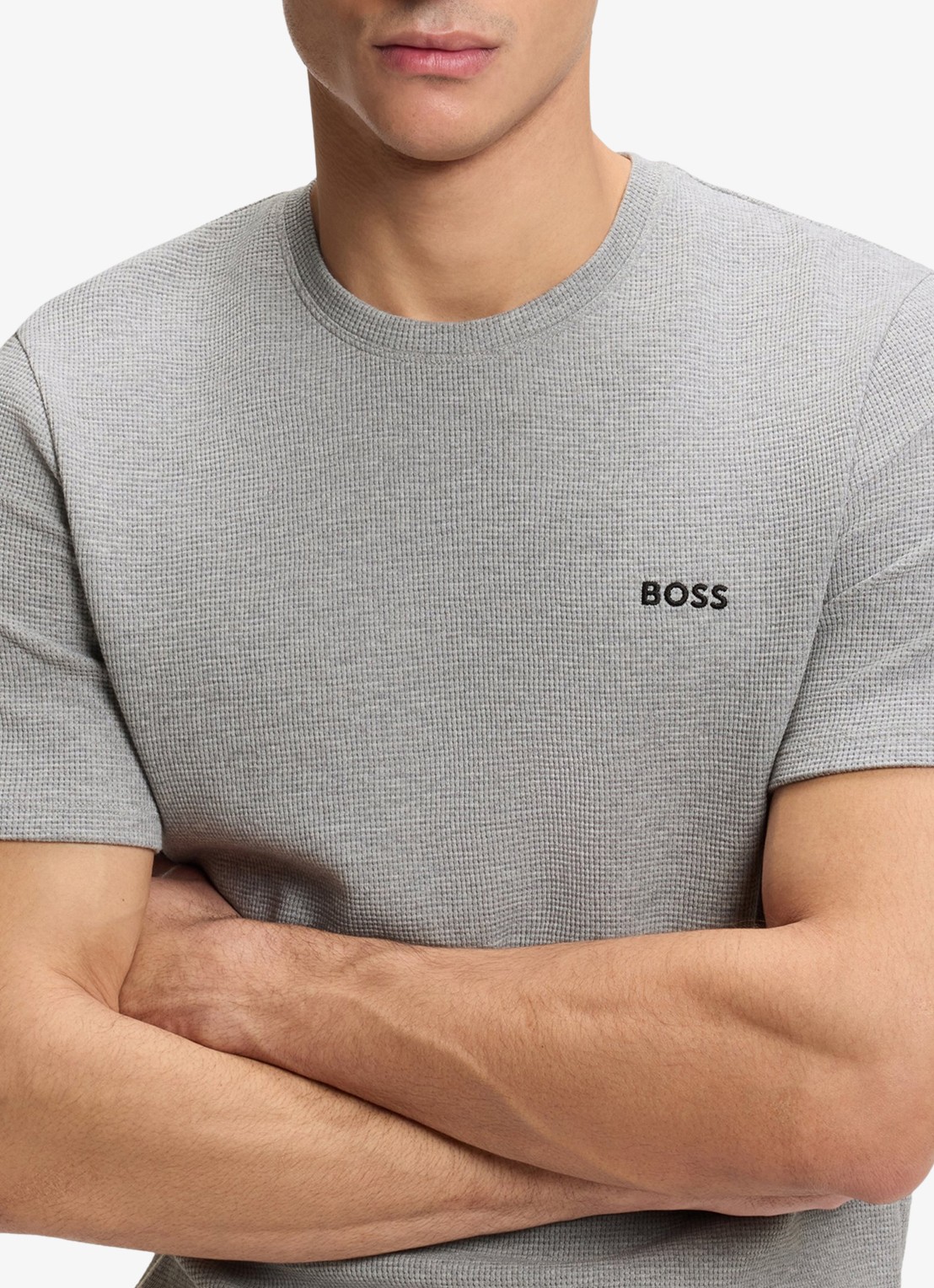 BOSS Pyjamashirt van een katoenmix met logostiksel - detail 7 medium grey-033 / grijs