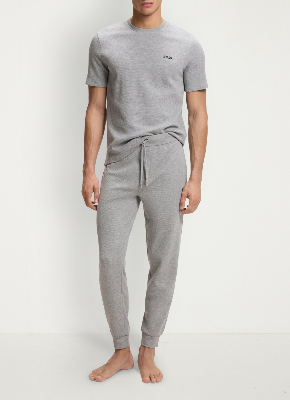 BOSS Pyjamashirt van een katoenmix met logostiksel - voorkant 4 medium grey-033 / grijs