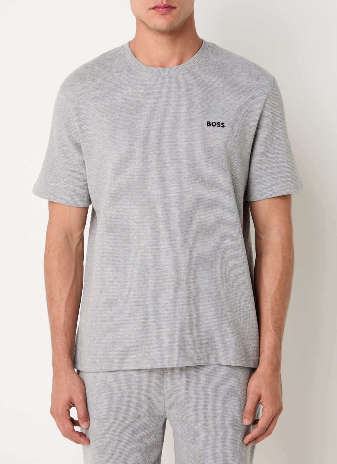 BOSS Pyjamashirt van een katoenmix met logostiksel - detail 8 medium grey-033 / grijs
