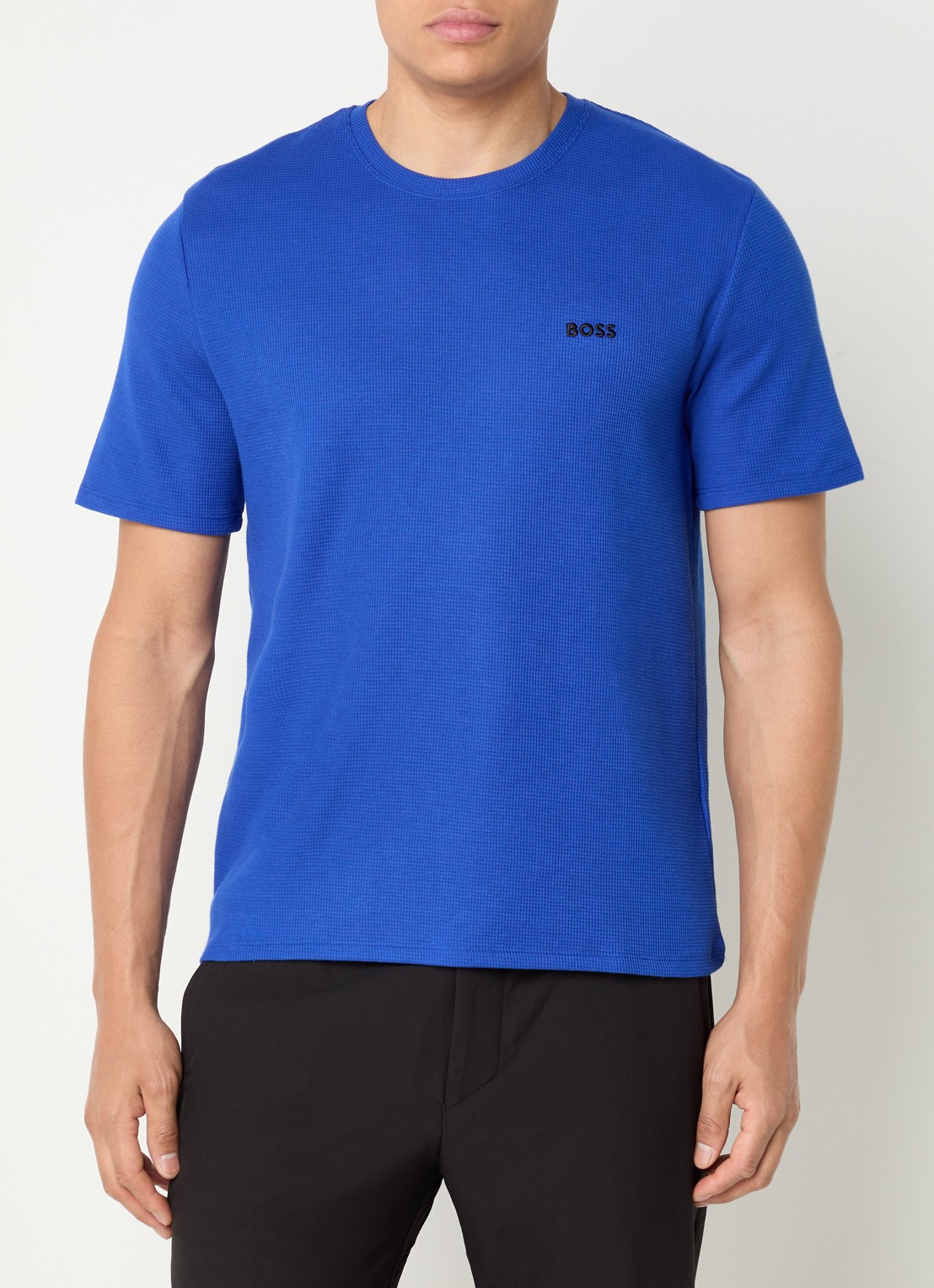 BOSS Pyjamashirt van een katoenmix met logostiksel - detail bright blue-430 / blauw