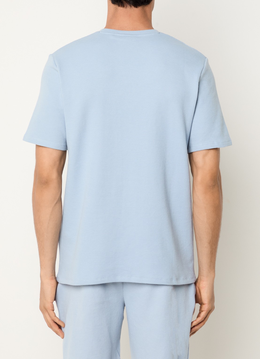 BOSS Pyjamashirt van een katoenmix met logostiksel - achterkant 3 open blue-483 / lichtblauw