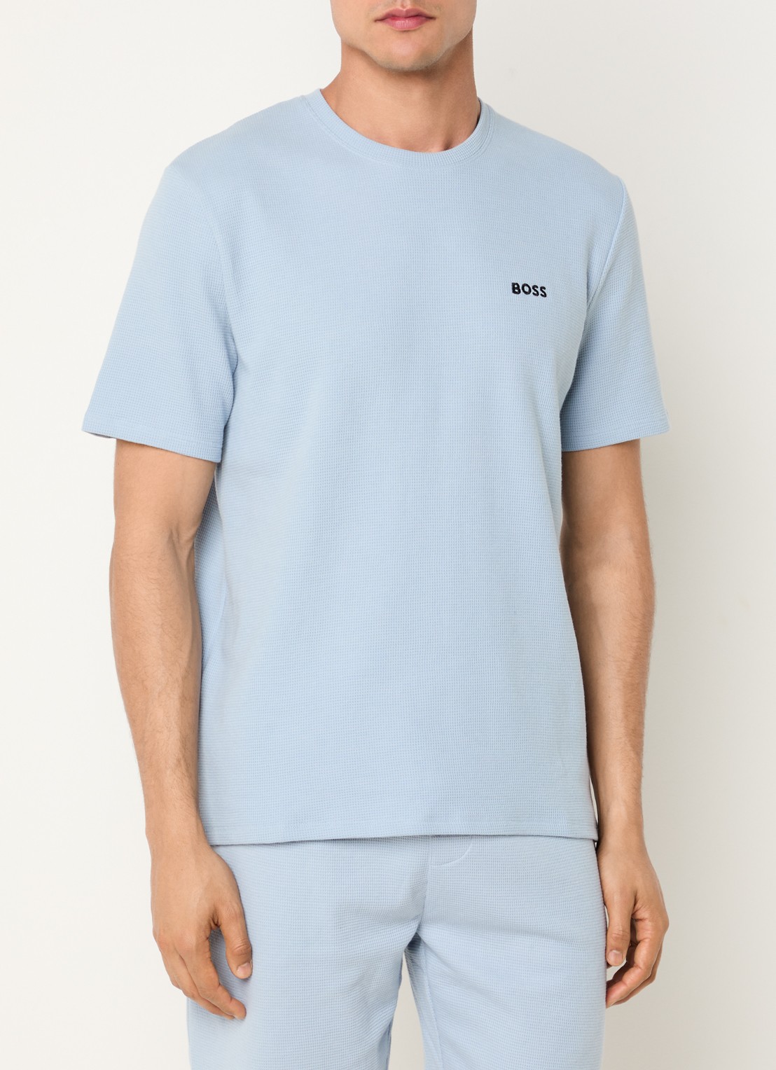 BOSS Pyjamashirt van een katoenmix met logostiksel - detail 4 open blue-483 / lichtblauw