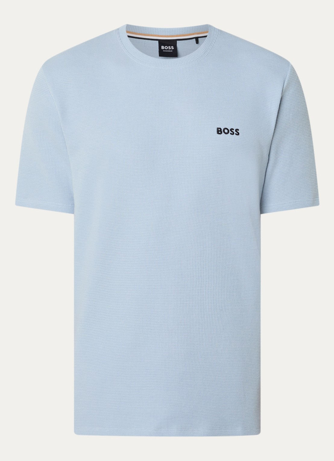 BOSS Pyjamashirt van een katoenmix met logostiksel - voorkant open blue-483 / lichtblauw