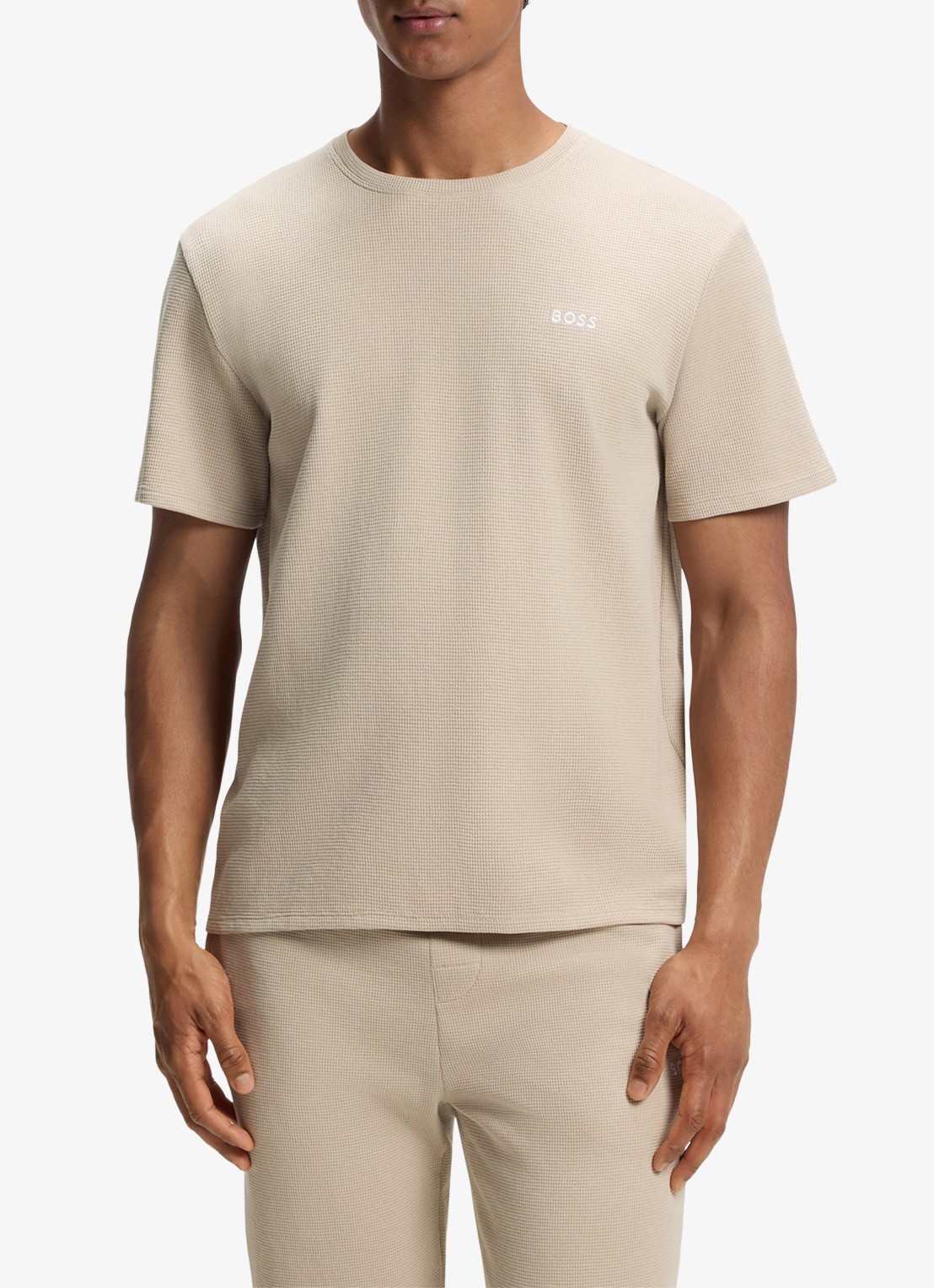 BOSS Pyjamashirt van een katoenmix met logostiksel - detail 2 light beige-275 / beige