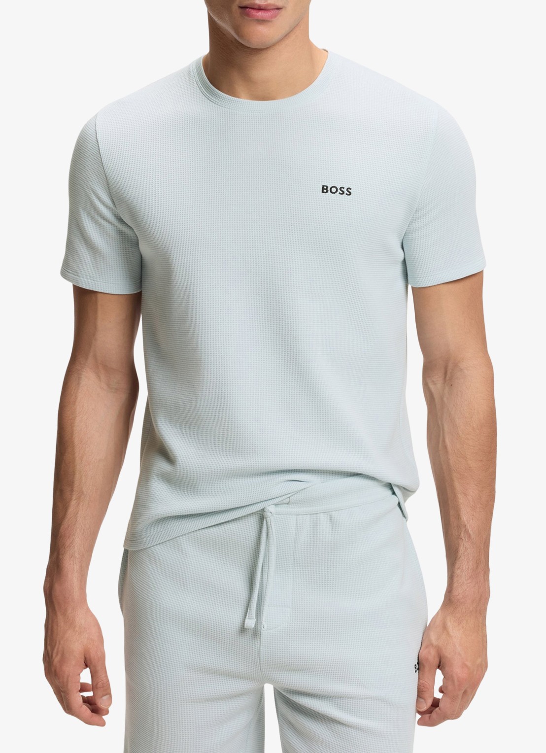 BOSS Pyjamashirt van een katoenmix met logostiksel - detail 2 open blue-499 / blauw