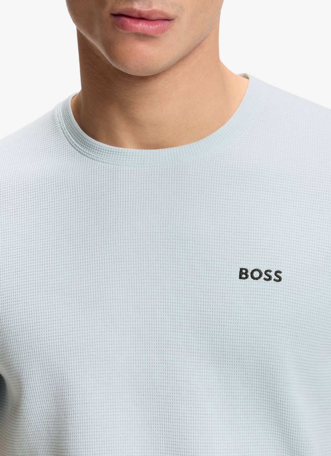 BOSS Pyjamashirt van een katoenmix met logostiksel - detail 3 open blue-499 / blauw