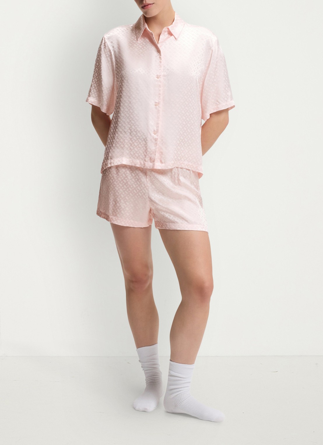 BOSS Pyjamashirt van satijn met monogramjacquard - detail 2 lichtroze
