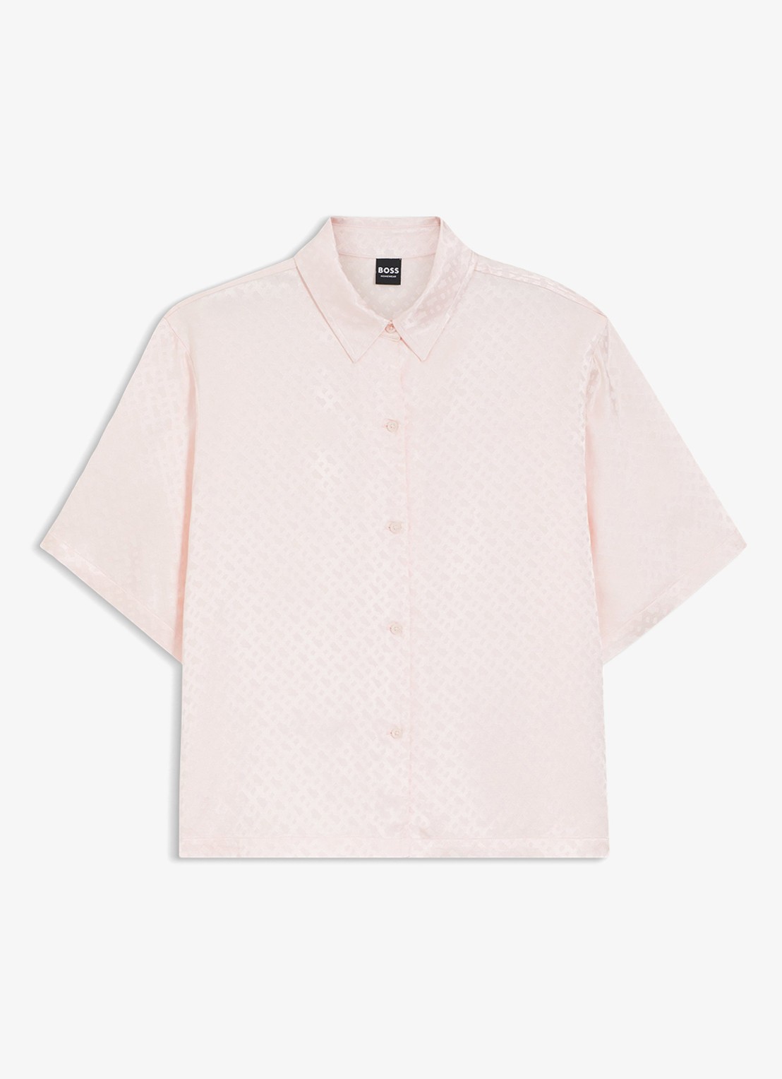 BOSS Pyjamashirt van satijn met monogramjacquard - voorkant lichtroze