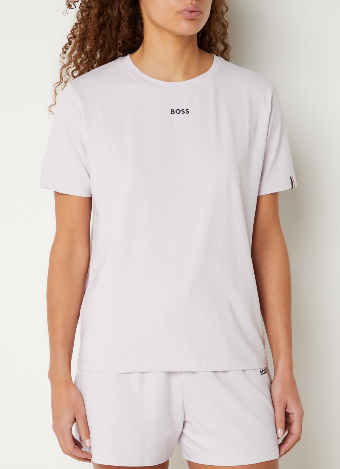 BOSS Pyjamashirt van stretchkatoen met logoprint - detail light/pastel purple-530 / paars