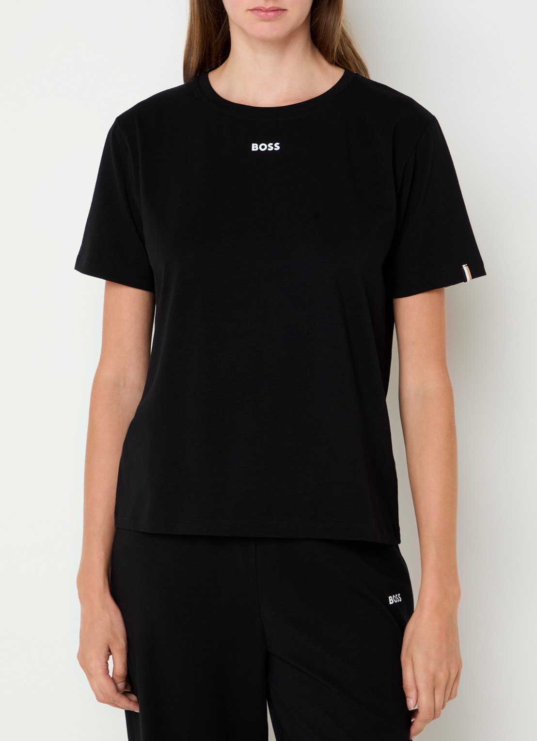 BOSS Pyjamashirt van stretchkatoen met logoprint - detail 3 black-001 / zwart