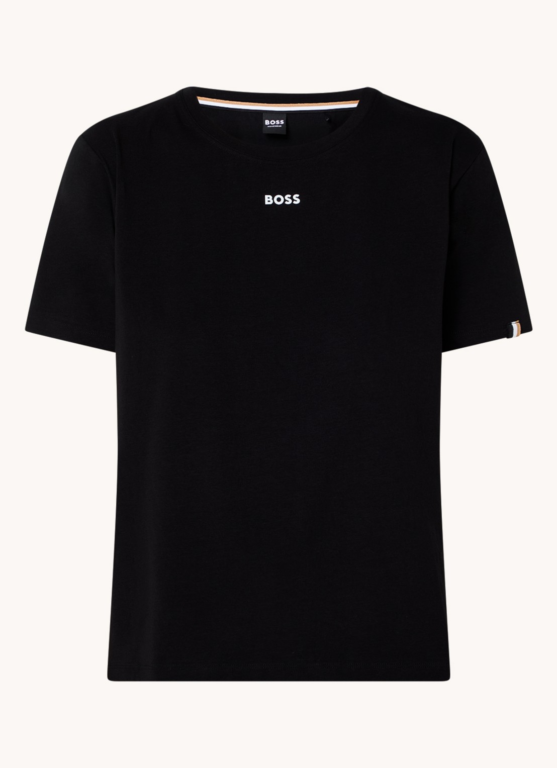 BOSS Pyjamashirt van stretchkatoen met logoprint - voorkant black-001 / zwart
