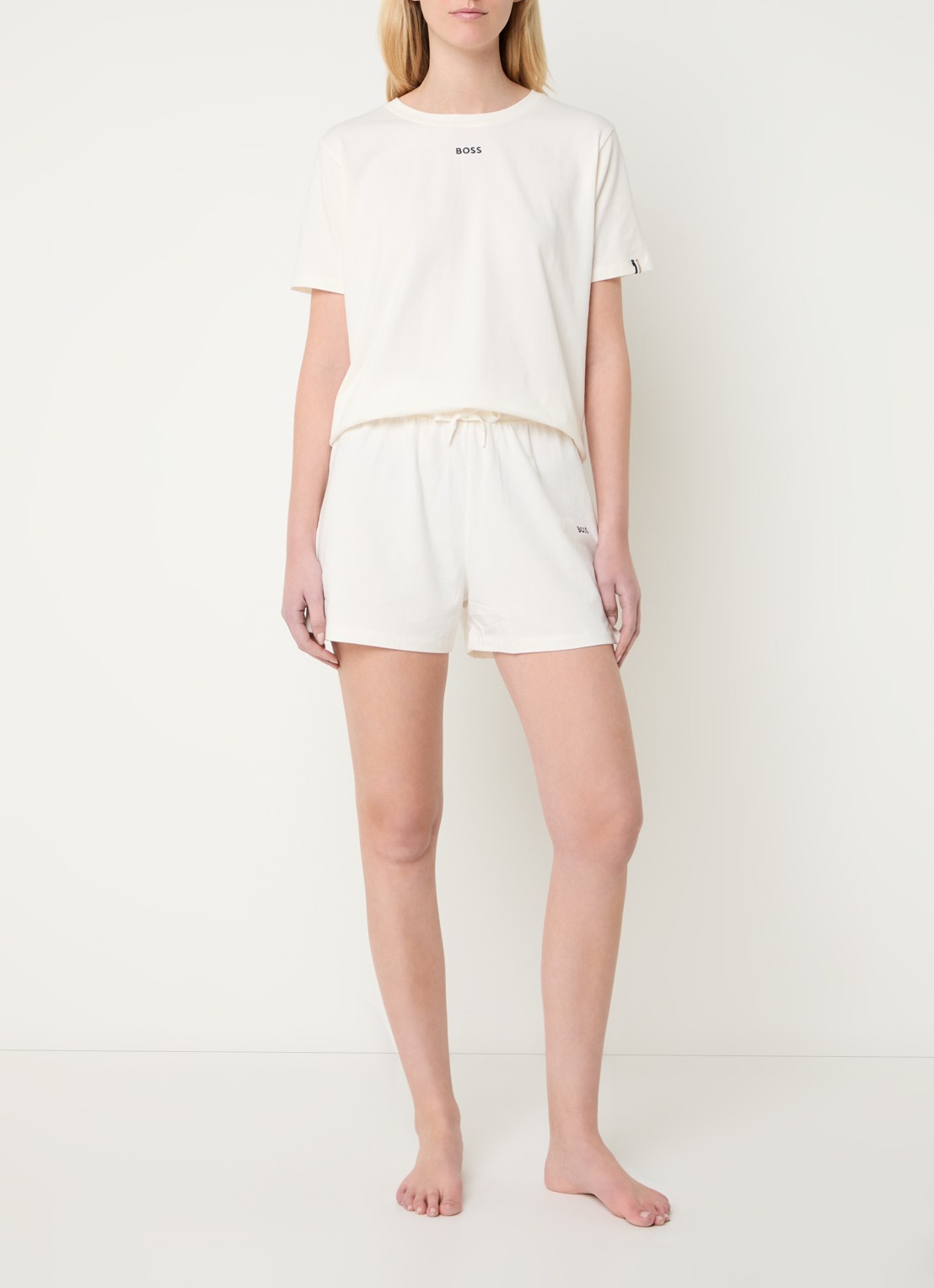 BOSS Pyjamashirt van stretchkatoen met logoprint - voorkant 4 open white-119 / wit