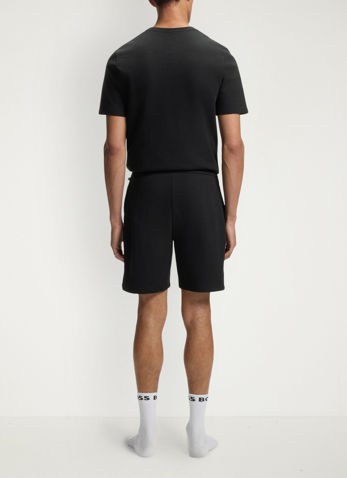 BOSS Pyjamashort van een katoenmix met logostiksel - achterkant black-001 / zwart