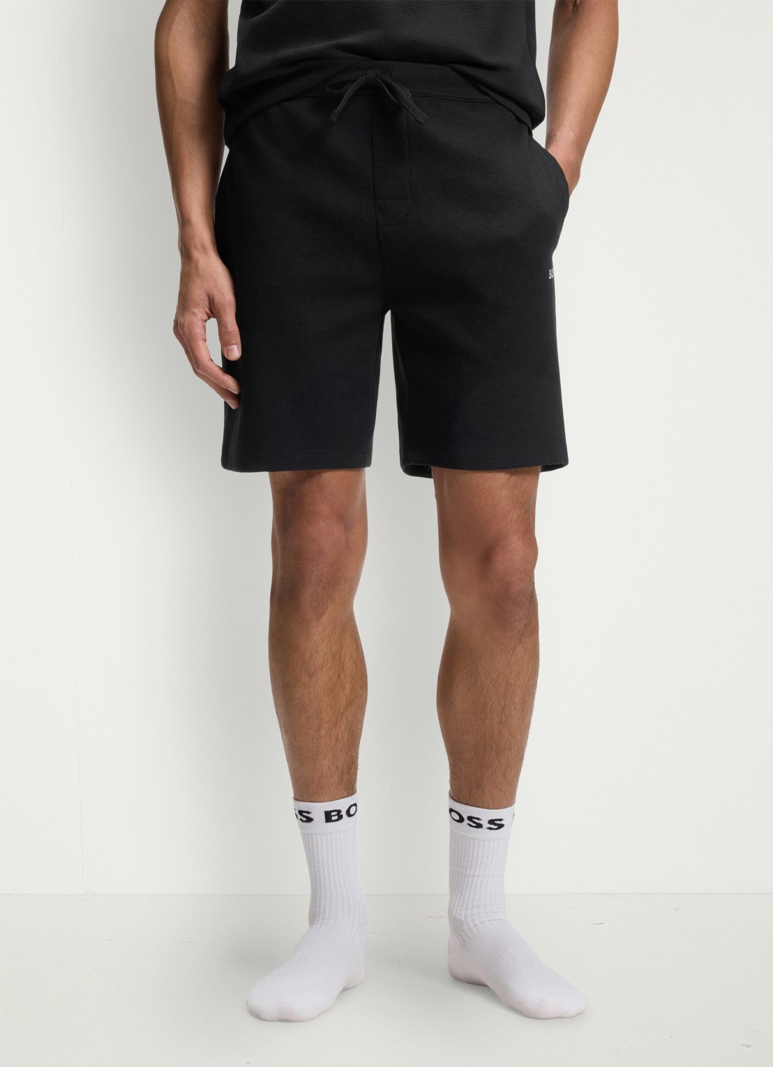 BOSS Pyjamashort van een katoenmix met logostiksel - detail 6 black-001 / zwart