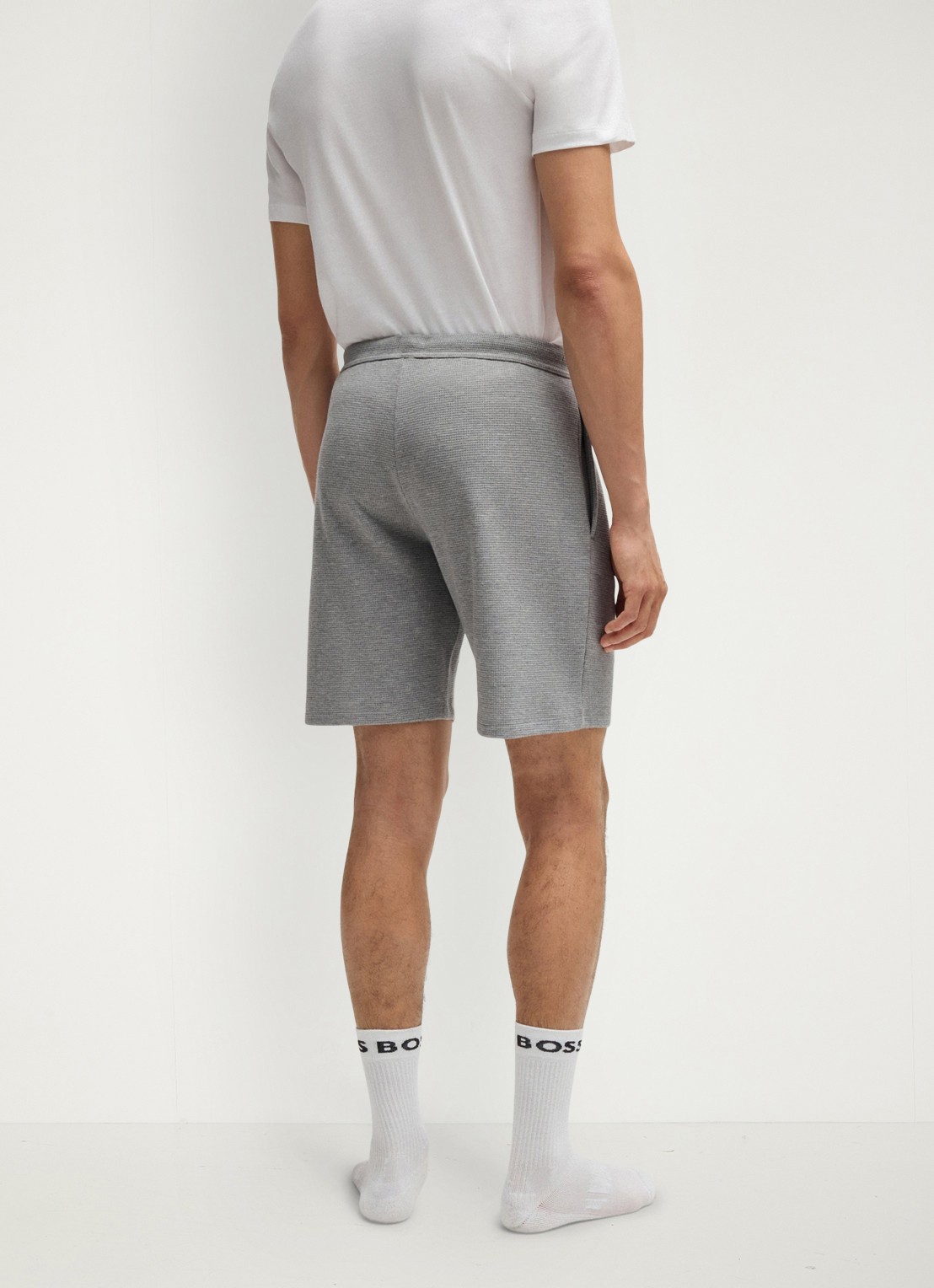 BOSS Pyjamashort van een katoenmix met logostiksel - achterkant 7 medium grey-033 / grijs