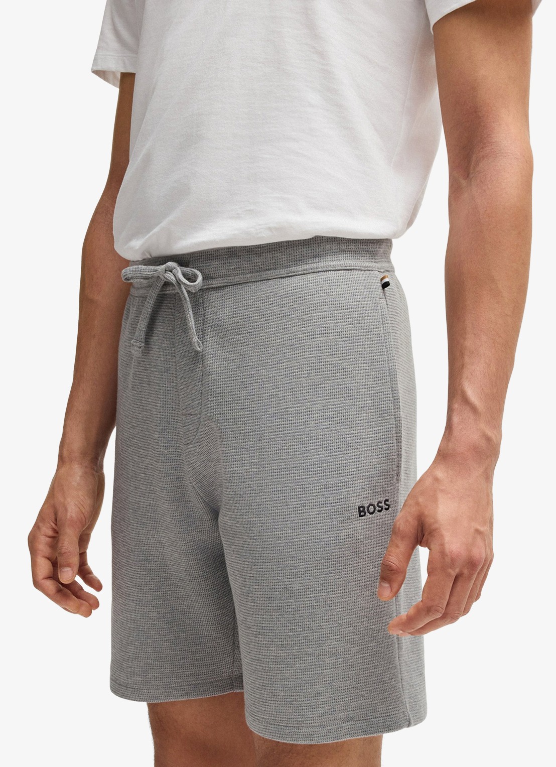 BOSS Pyjamashort van een katoenmix met logostiksel - detail 2 medium grey-033 / grijs