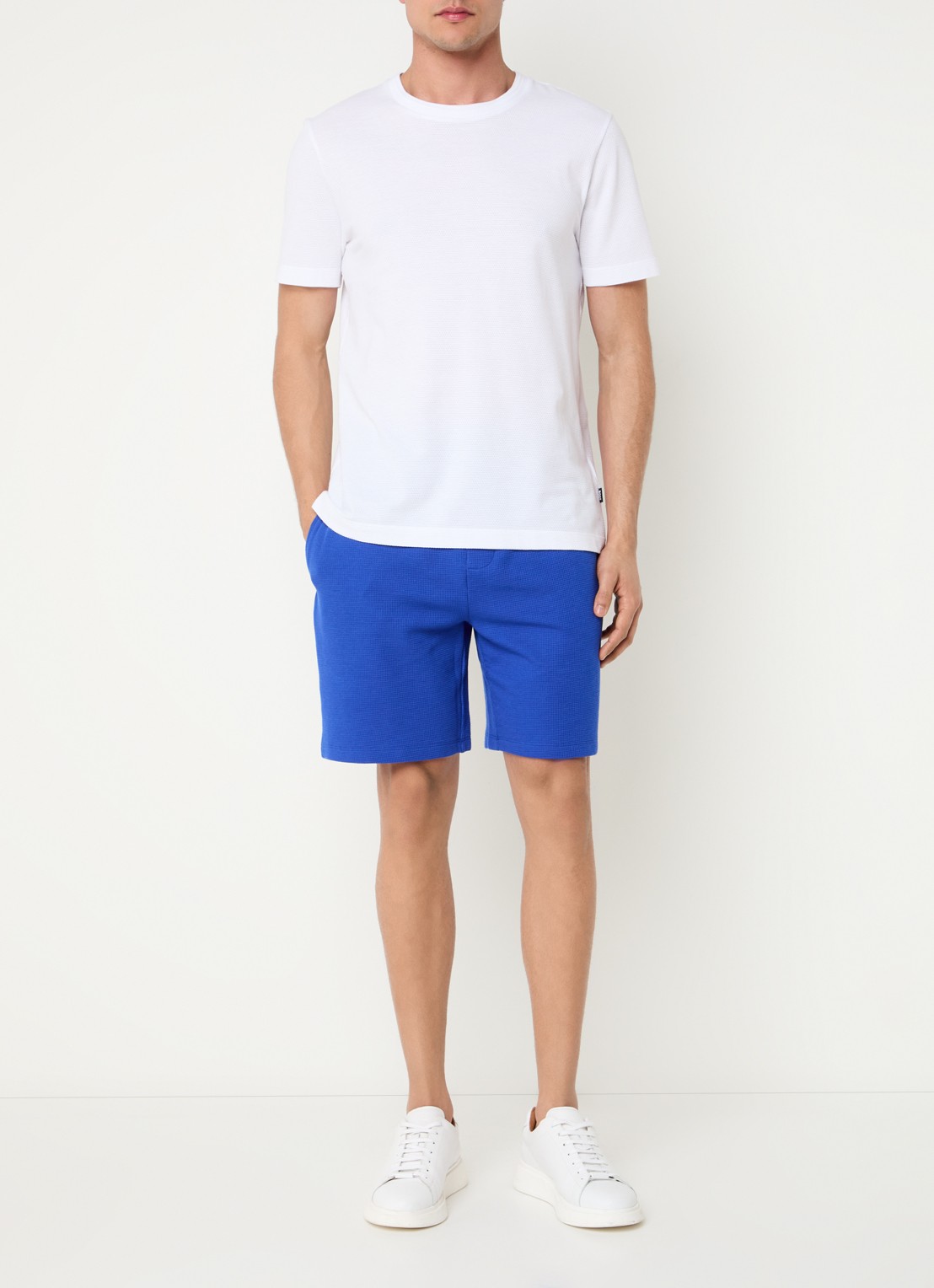 BOSS Pyjamashort van een katoenmix met logostiksel - voorkant 2 bright blue-430 / blauw