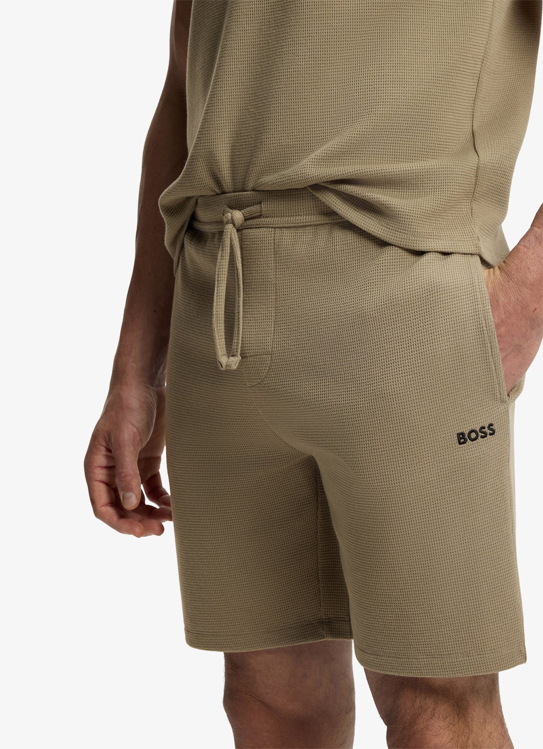 BOSS Pyjamashort van een katoenmix met logostiksel - detail 2 open brown-245 / bruin