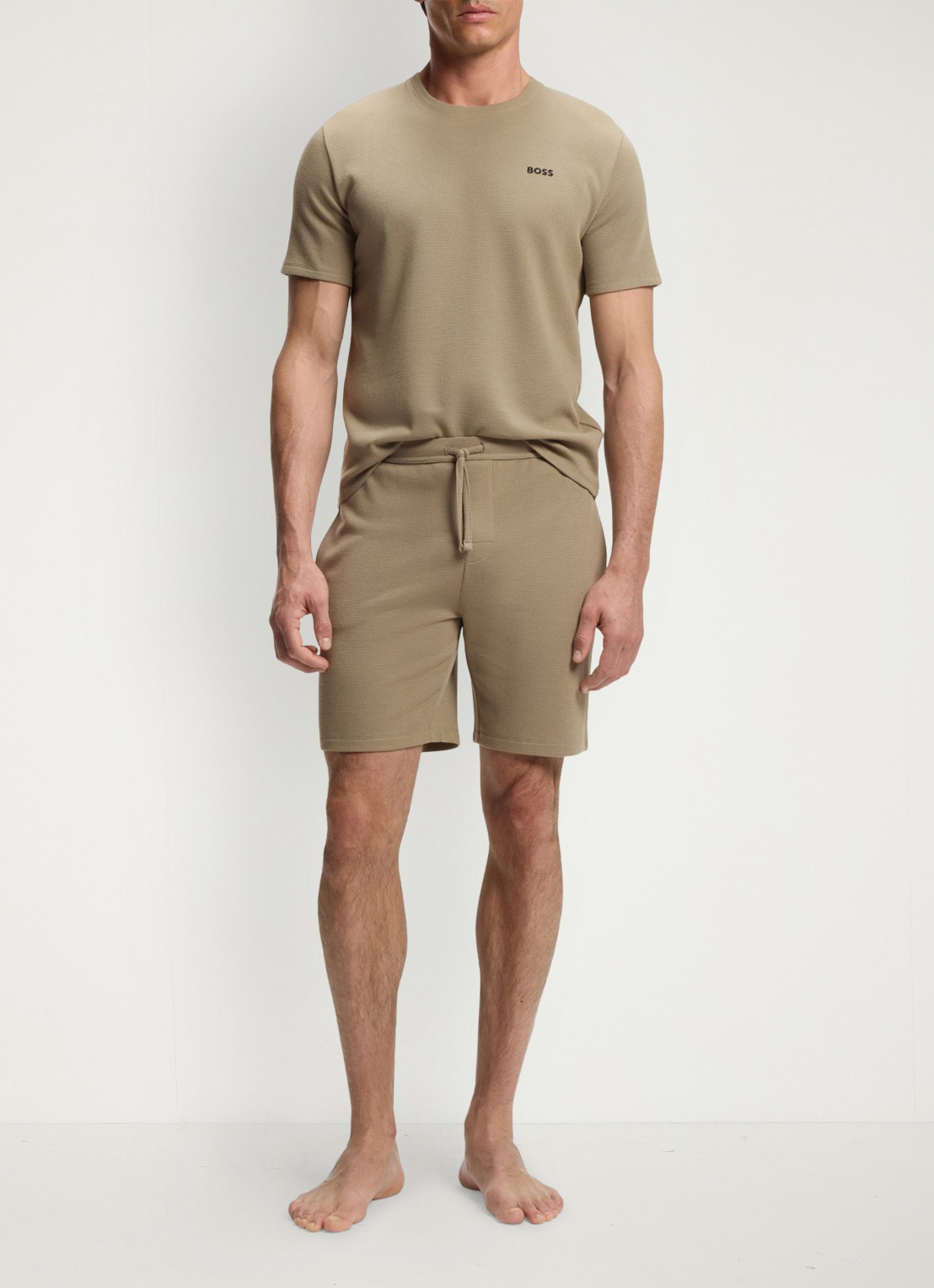 BOSS Pyjamashort van een katoenmix met logostiksel - voorkant 5 open brown-245 / bruin