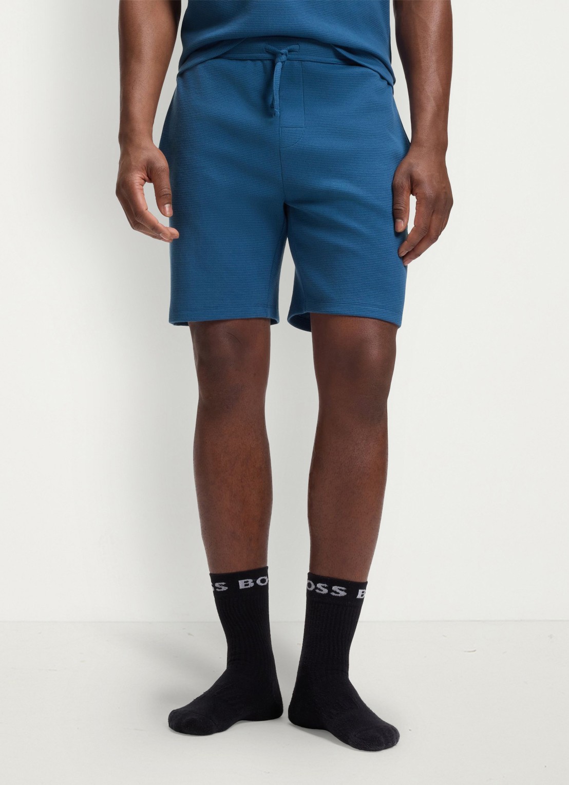 BOSS Pyjamashort van een katoenmix met logostiksel - detail 4 open blue-462 / blauw