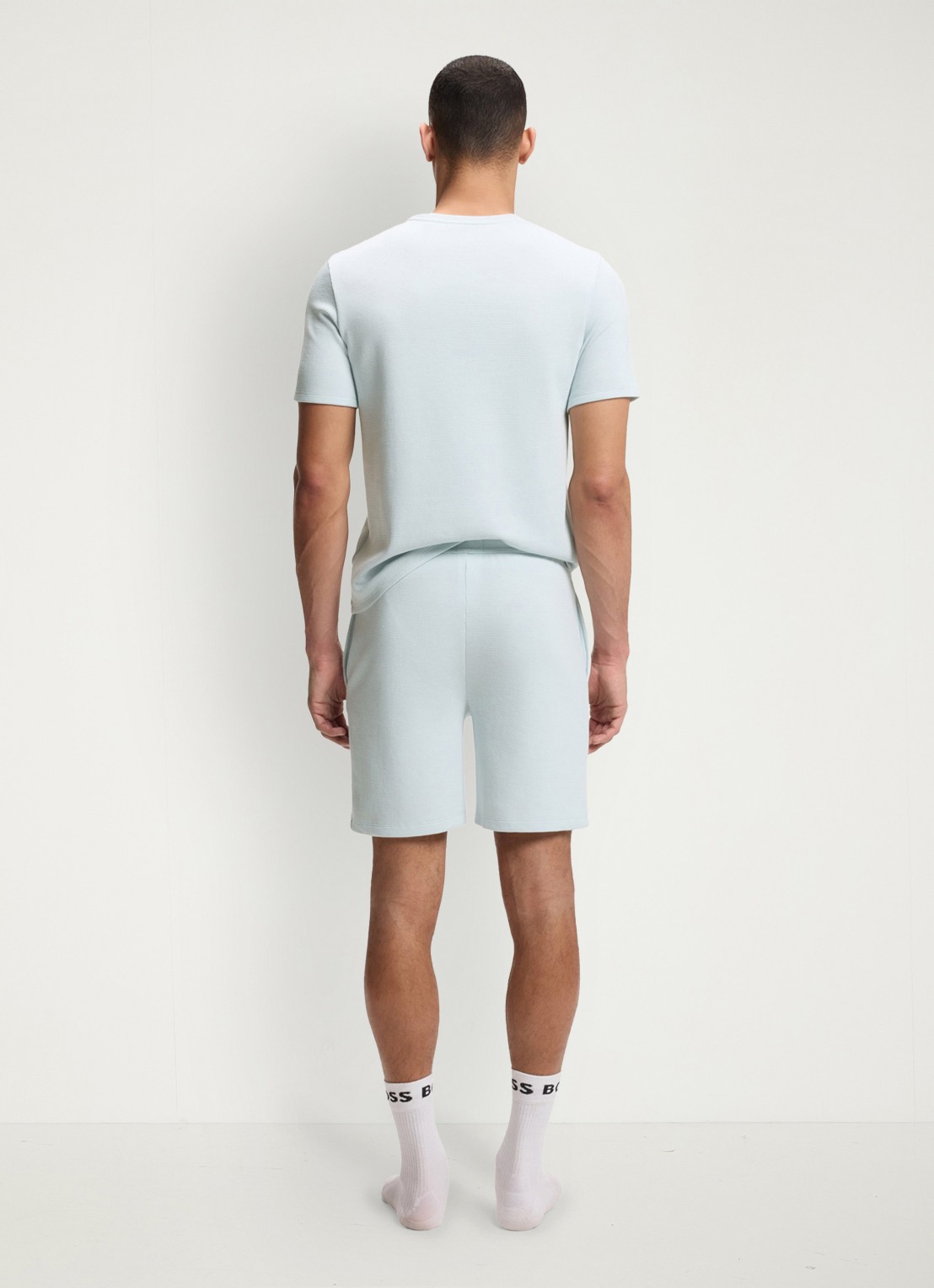 BOSS Pyjamashort van een katoenmix met logostiksel - achterkant 5 open blue-499 / blauw