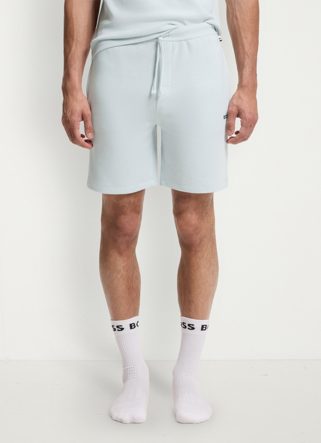 BOSS Pyjamashort van een katoenmix met logostiksel - detail 3 open blue-499 / blauw