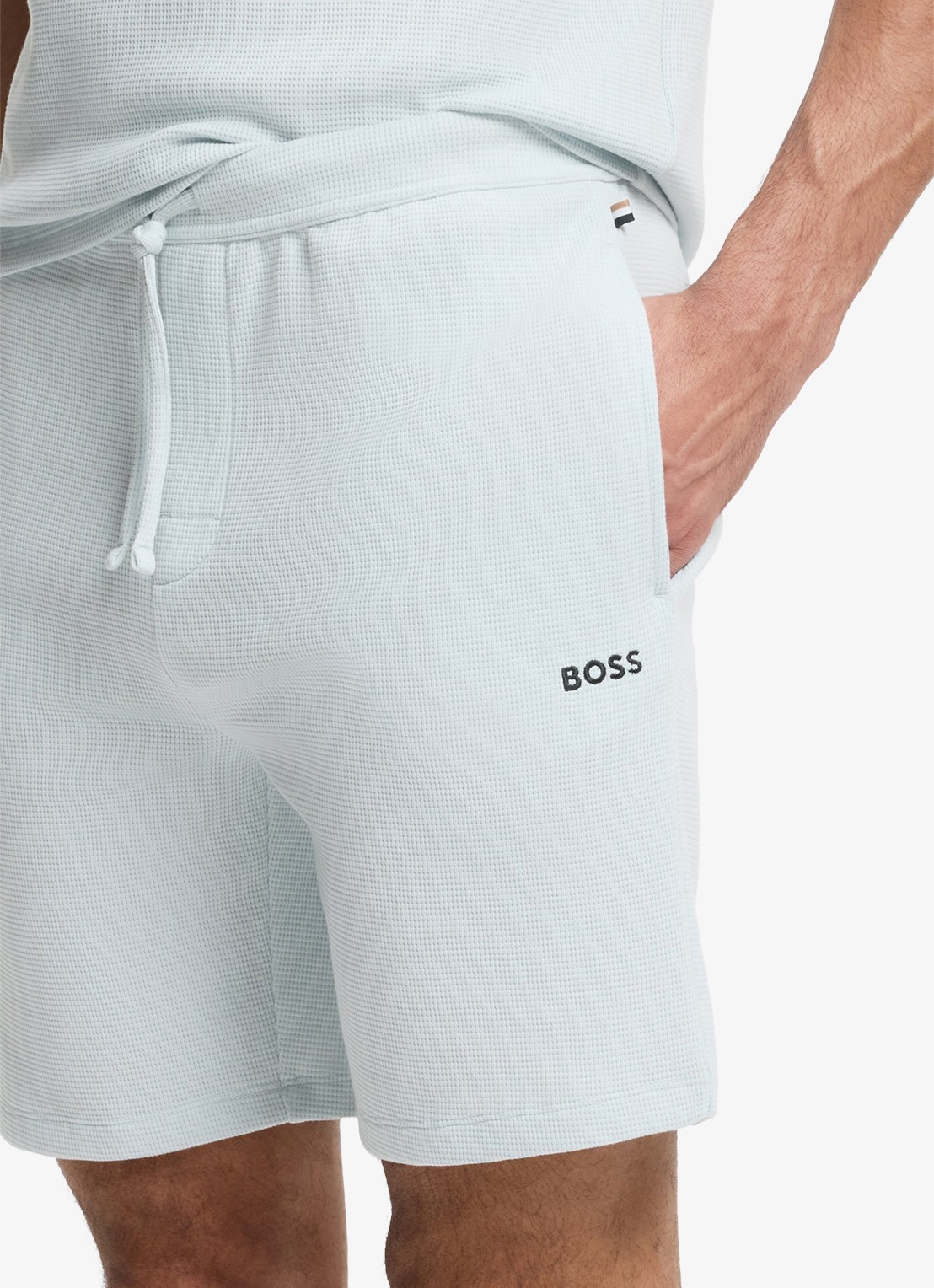BOSS Pyjamashort van een katoenmix met logostiksel - detail 4 open blue-499 / blauw