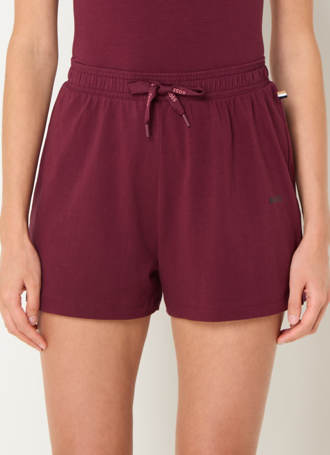 BOSS Pyjamashort van stretchkatoen met logokoorden - detail dark red-601 / rood
